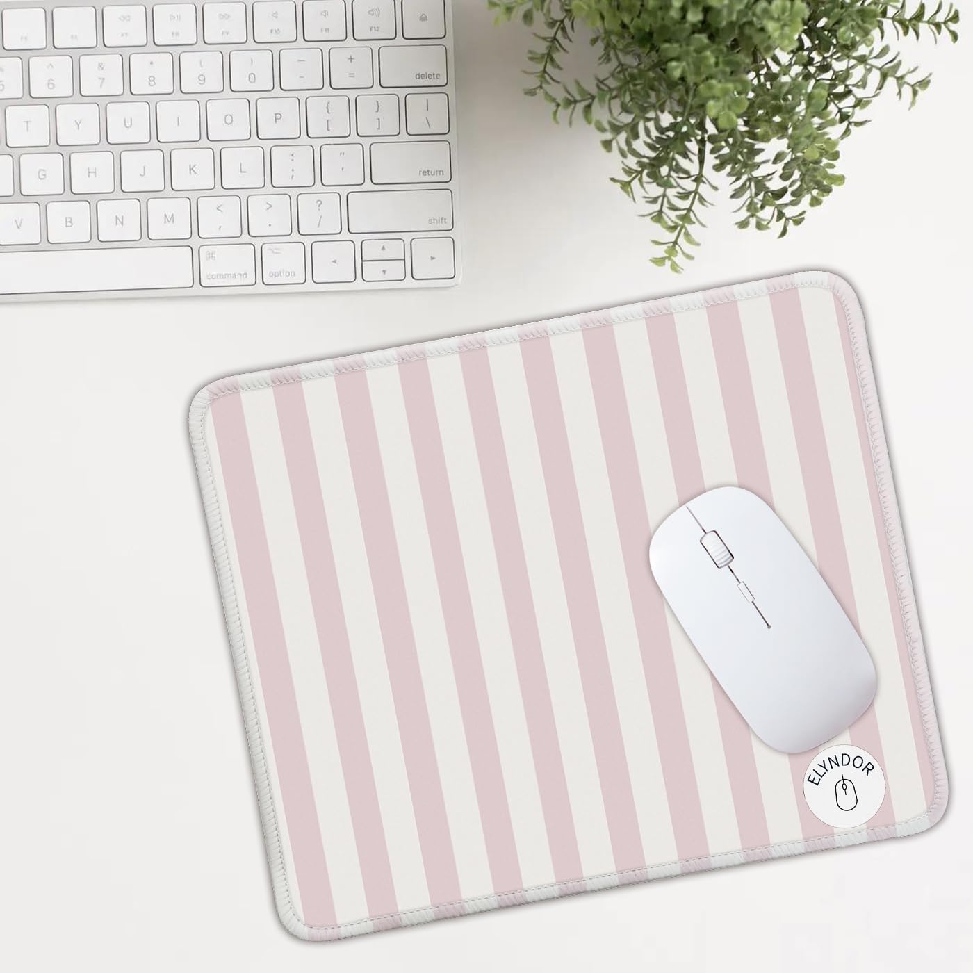 Mouse Pad for Desk with Stitched Edge, Premium Cute Washable Mouse Pads. Computer Mousepad with Non-Slip Rubber Base, Mousepads for Laptop, 9.25x7.75x0.12 inch (Pink Stripes)