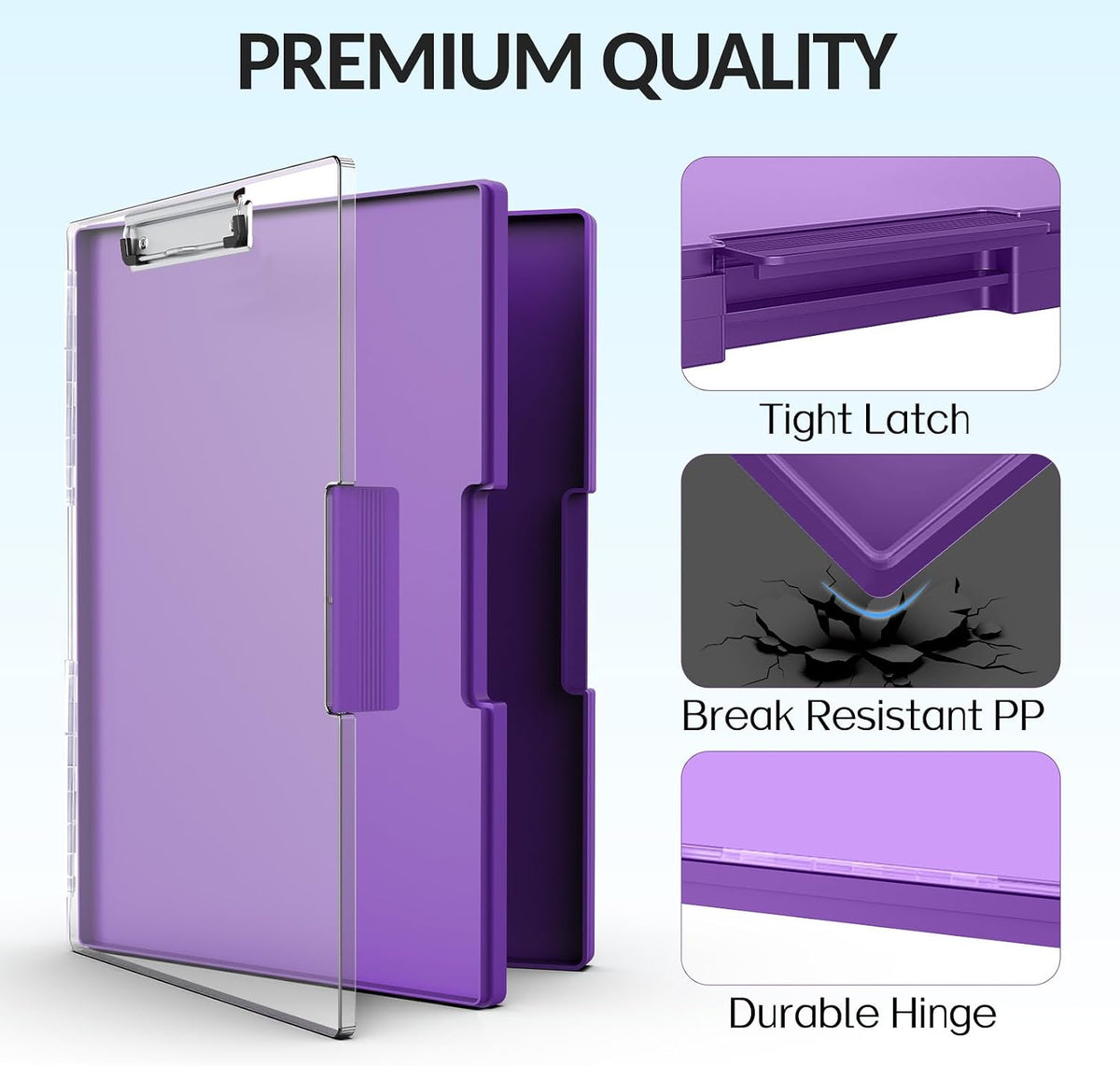 Sooez Nursing Clipboard with Storage, Clear Top Clip Boards 8.5x11, Purple | Heavy Duty Plastic, Dry Erase, High Capacity, Nurse Essentials, Dental Assistant, Teacher & College School Office Supplies