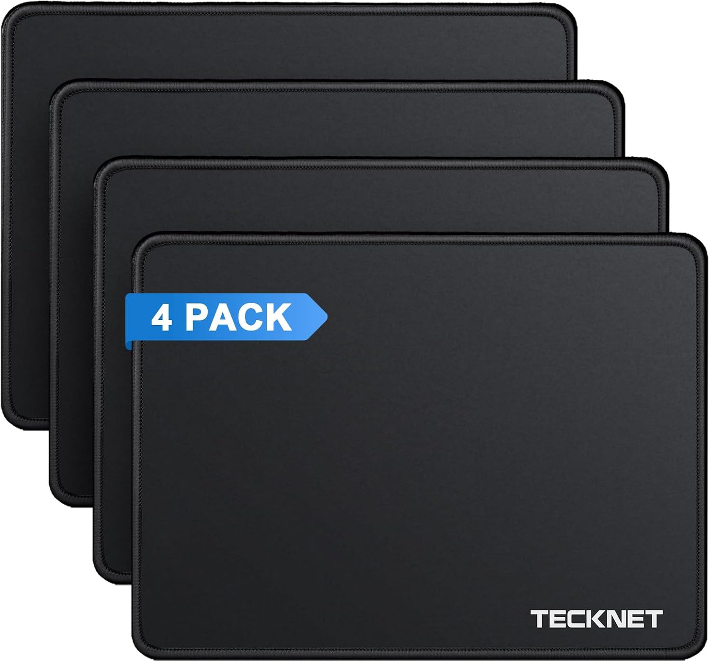 TECKNET 4 Pack Mouse Pad with Durable Anti-fray Stitching, Small Mousepad | Anti-slip Rubber Base, Ultra-smooth Surface, Waterproof Material, Gaming Mouse Mat for Laser and Optical Mice, Black
