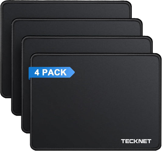 TECKNET 4 Pack Mouse Pad with Durable Anti-fray Stitching, Small Mousepad | Anti-slip Rubber Base, Ultra-smooth Surface, Waterproof Material, Gaming Mouse Mat for Laser and Optical Mice, Black
