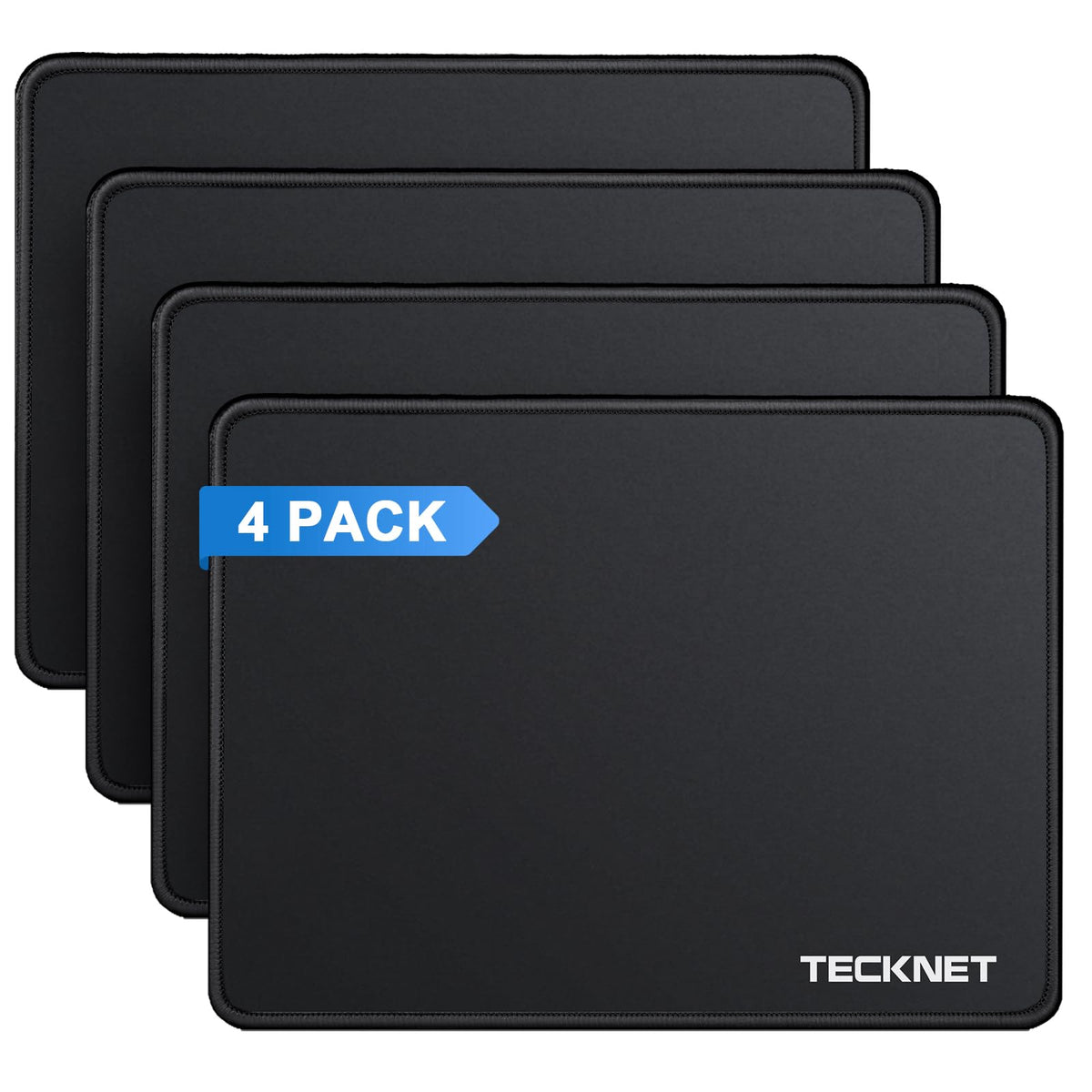 TECKNET 4 Pack Mouse Pad with Durable Anti-fray Stitching, Small Mousepad | Anti-slip Rubber Base, Ultra-smooth Surface, Waterproof Material, Gaming Mouse Mat for Laser and Optical Mice, Black