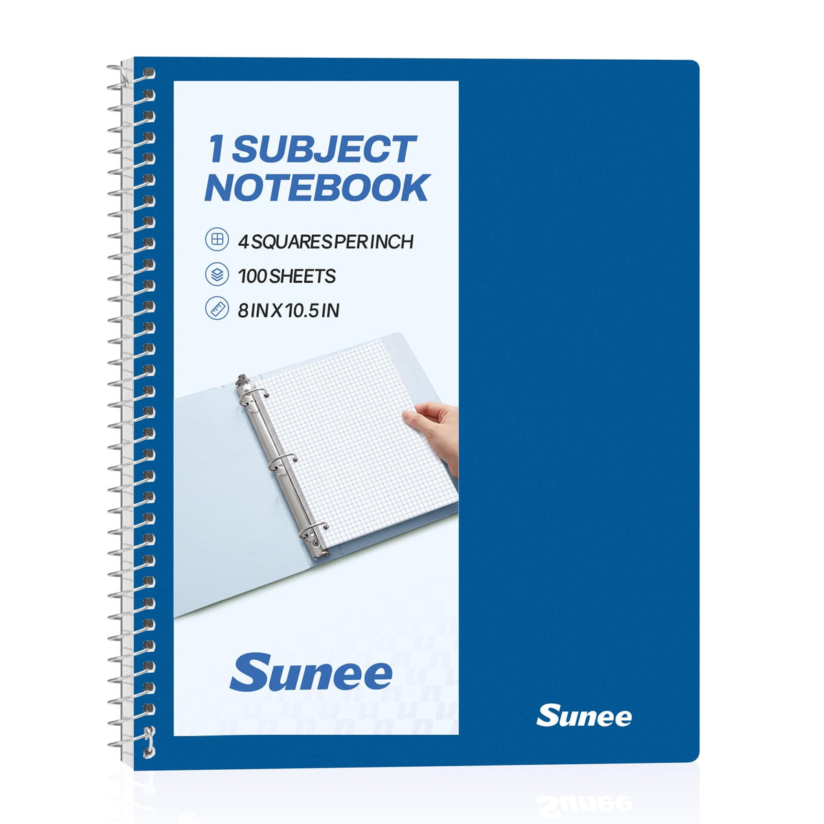 SUNEE Spiral Notebook, 1-Subject, Graph Ruled Paper, 8" x 10-1/2", 100 Sheets per Notebook, 3-Hole Punched Paper, Water Resistant Cover, Spiral Grid Notebooks for Work, Home, School, Writing, Pink
