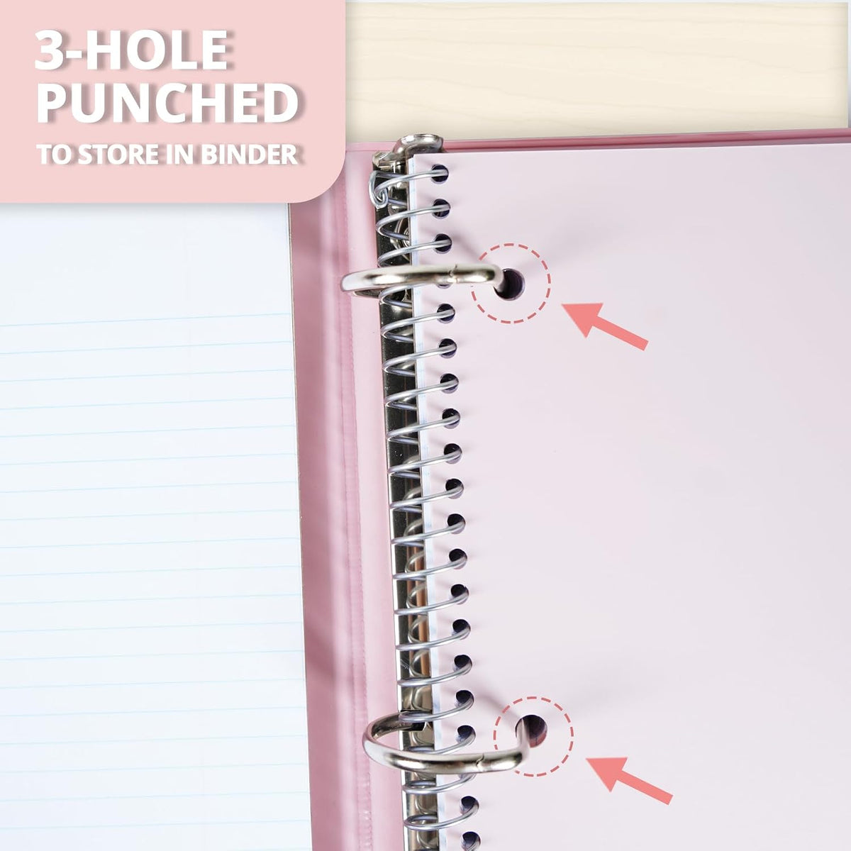 ONAVIA Pink 5 Subject Spiral Notebook College Ruled, 400 Pages | 200 Sheets, 9 x 11 in, 6 Pack Waterproof Plastic Cover, Durable, School Notebooks, Classroom, Teachers