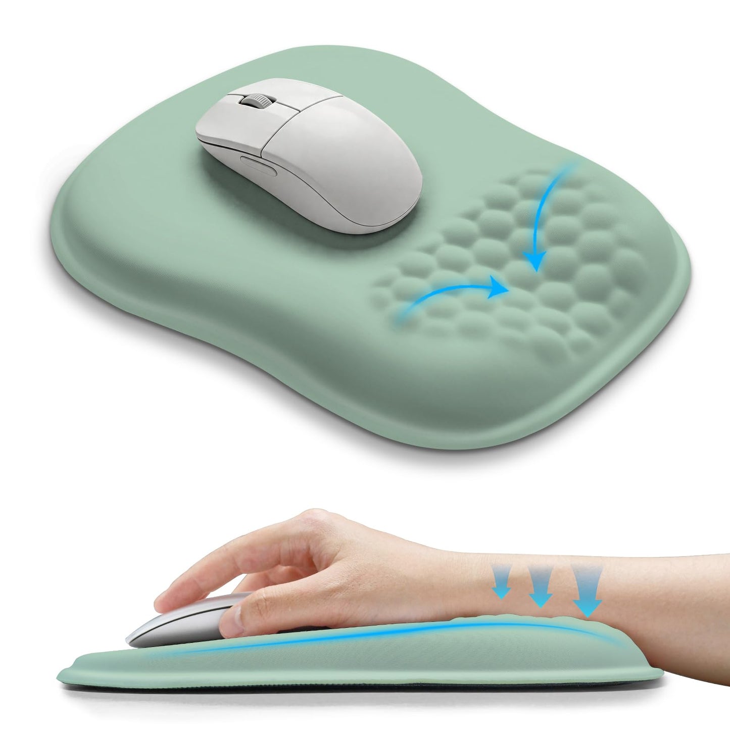 Hokafenle Ergonomic Wrist-hugging Mouse Pad Wrist Support, U-shaped Holding Wrist Rest Mousepad for Carpal Tunnel Pain Relief with Cushioned Memory Foam Slope Massage Bulge (Classic 10.2x8.3 in,Black)