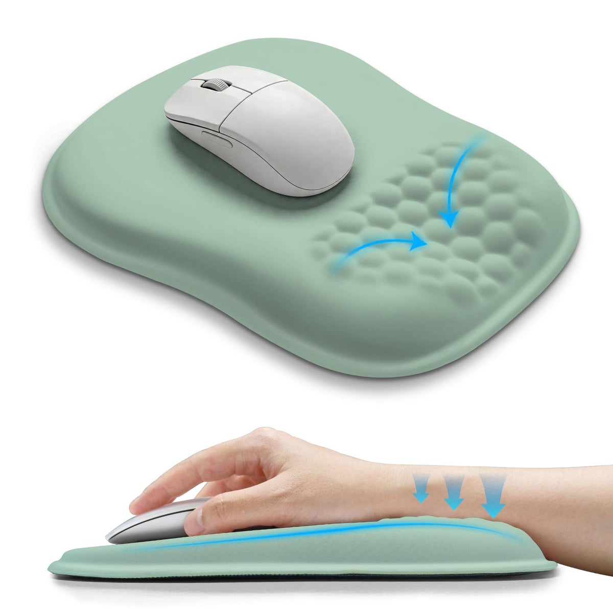 Hokafenle Ergonomic Wrist-hugging Mouse Pad Wrist Support, U-shaped Holding Wrist Rest Mousepad for Carpal Tunnel Pain Relief with Cushioned Memory Foam Slope Massage Bulge (Classic 10.2x8.3 in,Black)