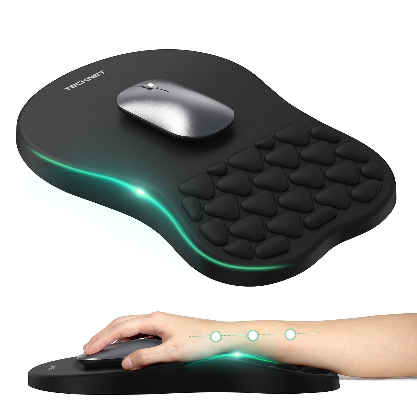 TECKNET Ergonomic Mouse Pad with Wrist Rest,Soft Comfortable Massage Design | Memory Foam and Non-Slip PU Base for Pain Relief, Office Gaming Mousepad for Desk, Home, Office - Black
