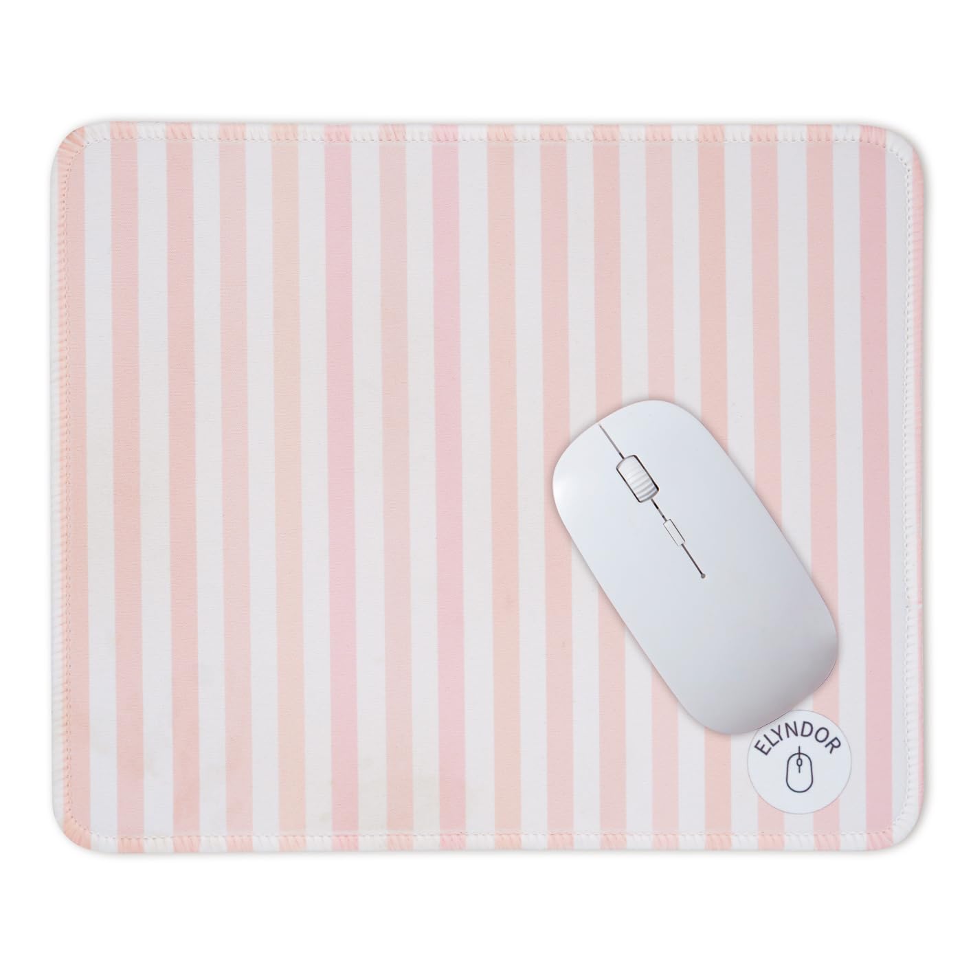 Mouse Pad for Desk with Stitched Edge, Premium Cute Washable Mouse Pads. Computer Mousepad with Non-Slip Rubber Base, Mousepads for Laptop, 9.25x7.75x0.12 inch (Pink Stripes)