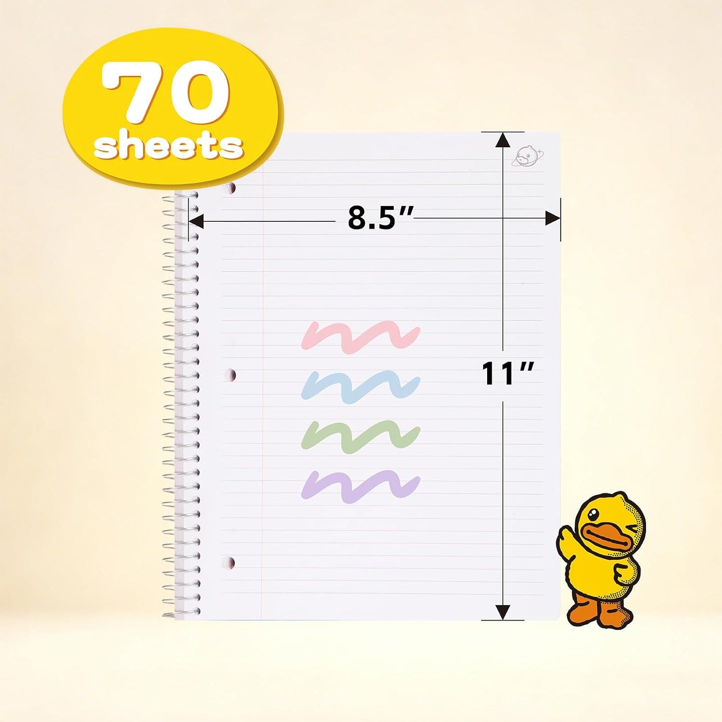 Comix 6-Pack 1 Subject Notebook with Plastic Cover, 70 Sheets 8.5" x 11" College Ruled Notebook with 1 Divider for Office/School/Home (Black,Blue,White,Green,Pink,Orange)