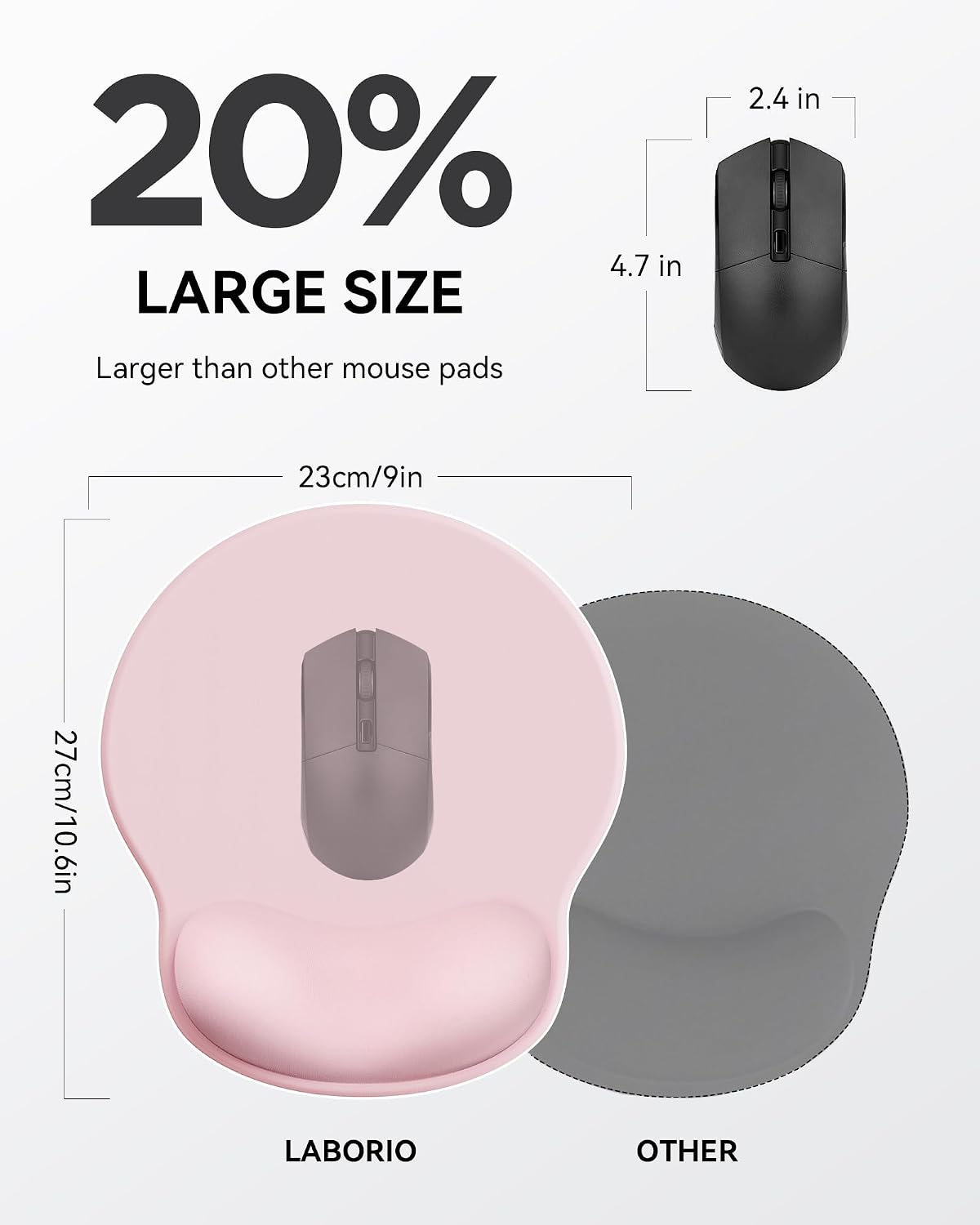Mouse Pad with Wrist Rest for Desktop Large Ergonomic Mouse Mat(Light Pink) | 10.6''L x 9''W Size, Gel Wrist Support, Non-slip Base, Washable Surface, Laptop Mousepad