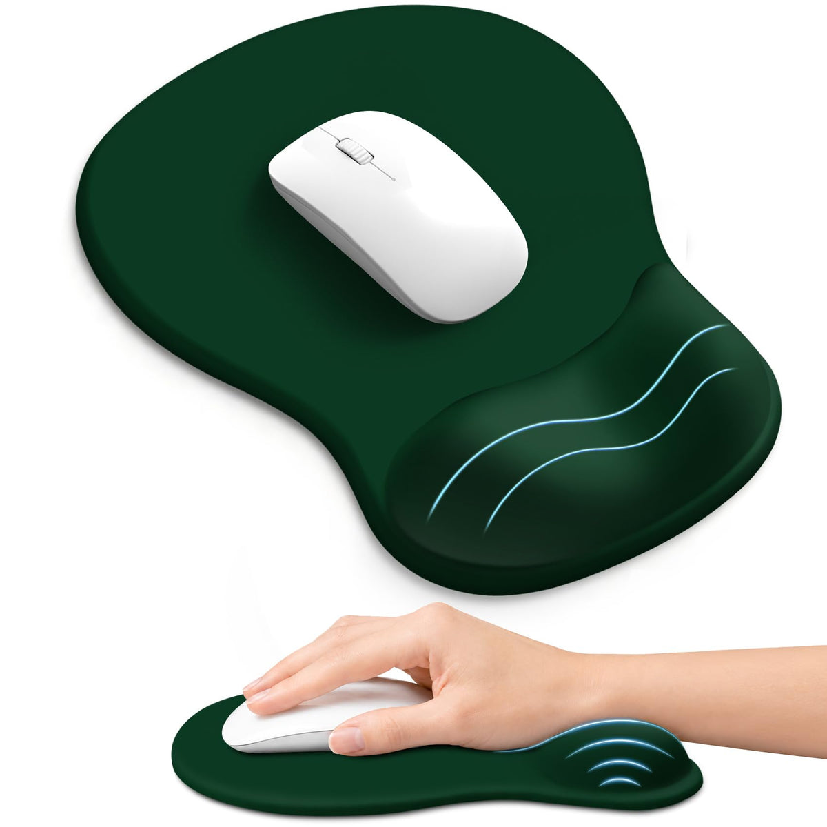 Ergonomic Mouse Pad with Wrist Rest, Gel Wrist Support, Black | 10.2 x 7.6 in Mouse Pad with Smooth Fabric Surface and Non-Slip Rubber Base for Office, Home, Study, and Gaming