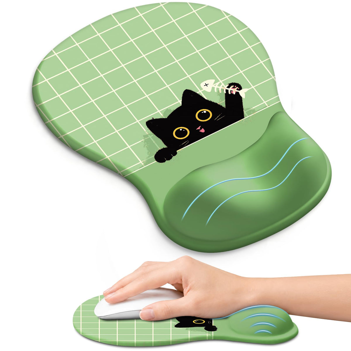 Ergonomic Mouse Pad with Wrist Rest, Gel Wrist Support, Black | 10.2 x 7.6 in Mouse Pad with Smooth Fabric Surface and Non-Slip Rubber Base for Office, Home, Study, and Gaming
