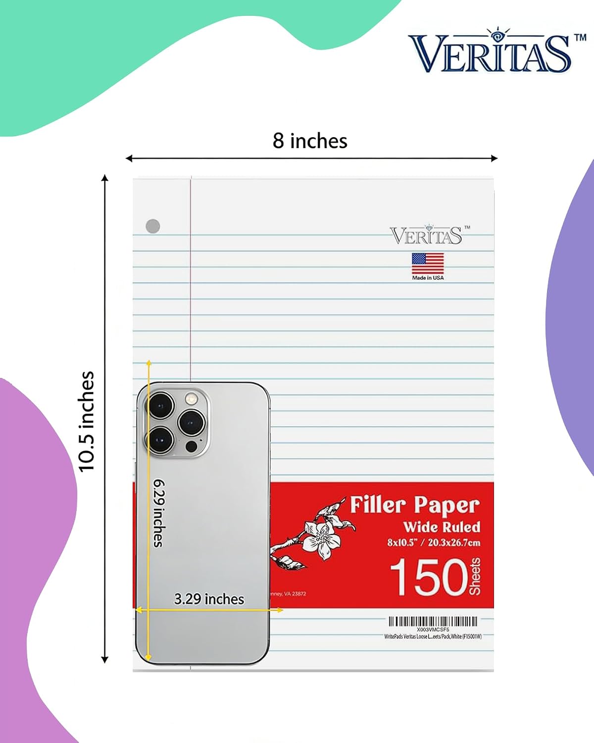 WritePads Wide Ruled Loose Leaf Paper 600 Sheets, 4 Pack Bulk Notebook Paper, 8"x10.5" 3 Hole Punched Binder Fitter Paper, Fits Standard 3-Ring Binders, Ink Bleed Resistant, Made in USA