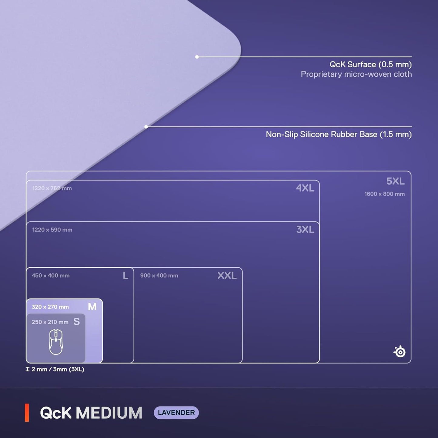SteelSeries QcK Cloth Gaming Mouse Pad - Exclusive Micro-Woven Surface - Optimized for Gaming Sensors - Maximum Control - Size M - Lavender