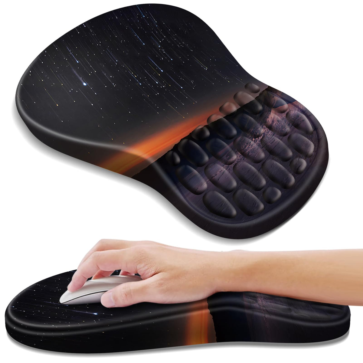 YIWEI Ergonomic Mouse Pad with Wrist Rest for Carpal Tunnel Pain Relief | Memory Foam Wrist Support,Non-Slip Rubber Base, Keyboard Computer Mousepad,Lycra Cloth Surface,Gaming Home Office,Black