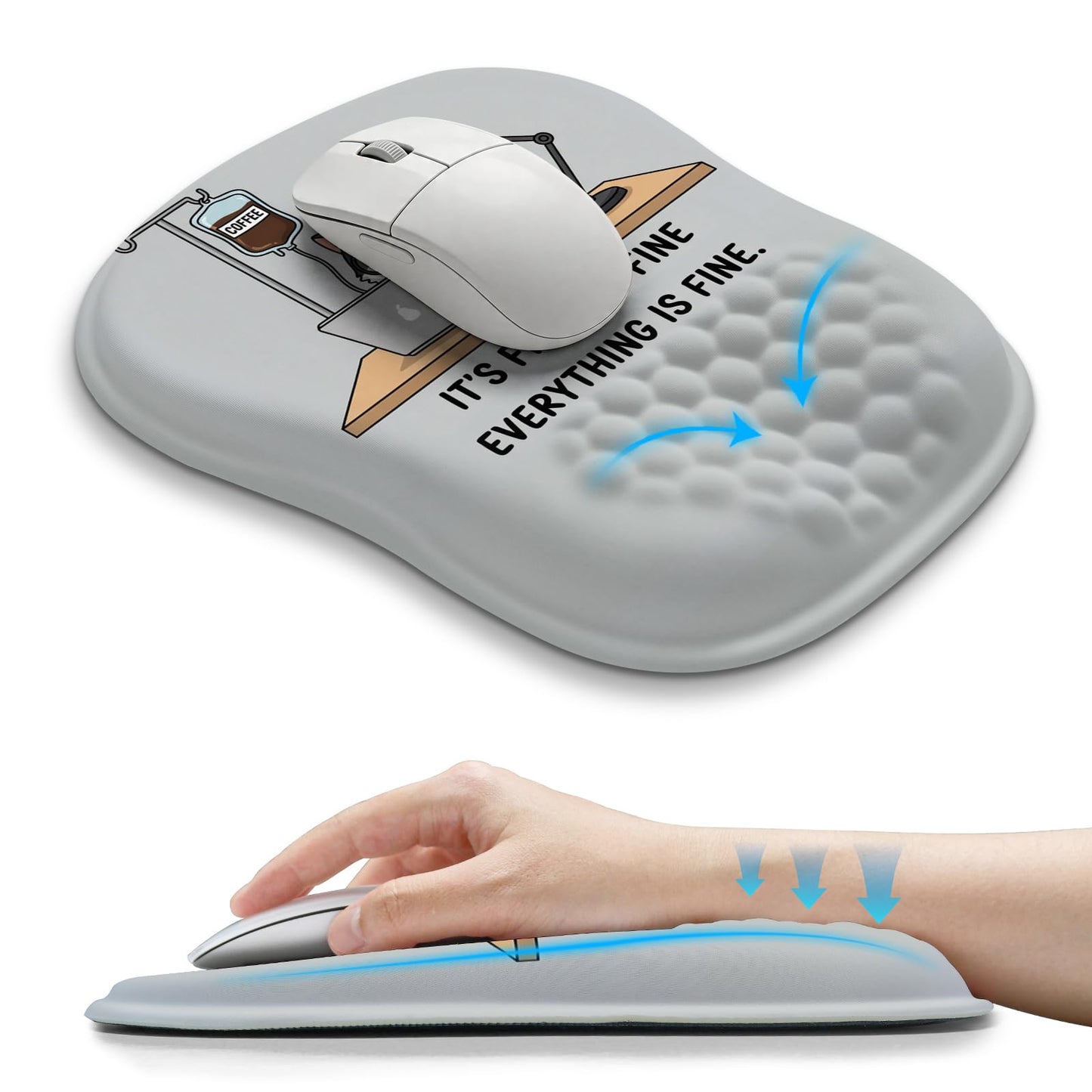 Hokafenle Ergonomic Wrist-hugging Mouse Pad Wrist Support, U-shaped Holding Wrist Rest Mousepad for Carpal Tunnel Pain Relief with Cushioned Memory Foam Slope Massage Bulge (Classic 10.2x8.3 in,Black)