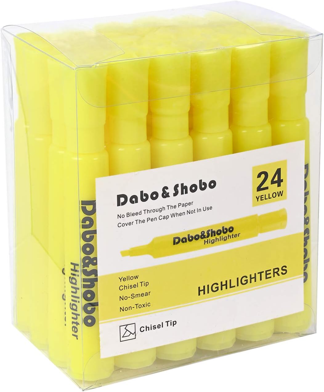 Dabo&Shobo Yellow highlighter, 24 Pack -bright color, chisel tip, for Adults Highlighting in the Home School Office, Tank Style