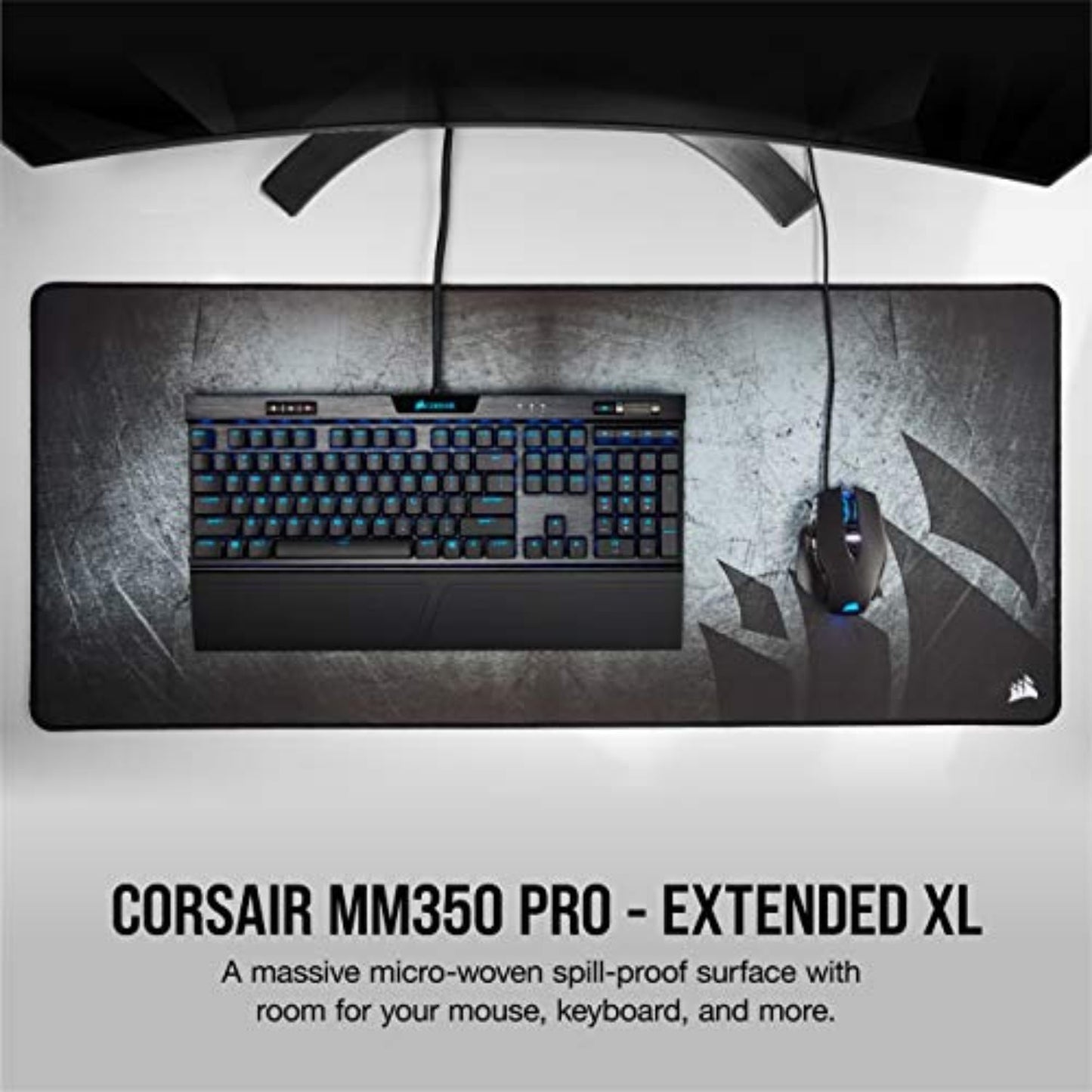 Corsair MM350 PRO Extended XL Premium Spill-Proof Cloth Gaming Mouse Pad – 36.6” Width x 15.7” Height Surface – Black/Gray