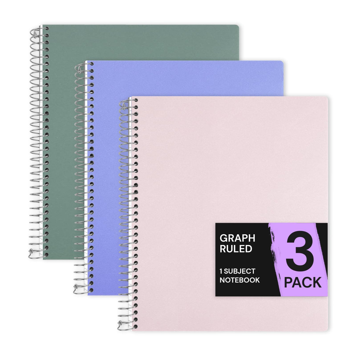 ONAVIA 1 Subject Graph Paper Spiral Notebook 5 Pack, 140 Pages, Assorted | 70 Sheets, 8 x 10.5 in, 3-Hole Punched, Graph Notebook, Grid Paper, School Notebook, Study