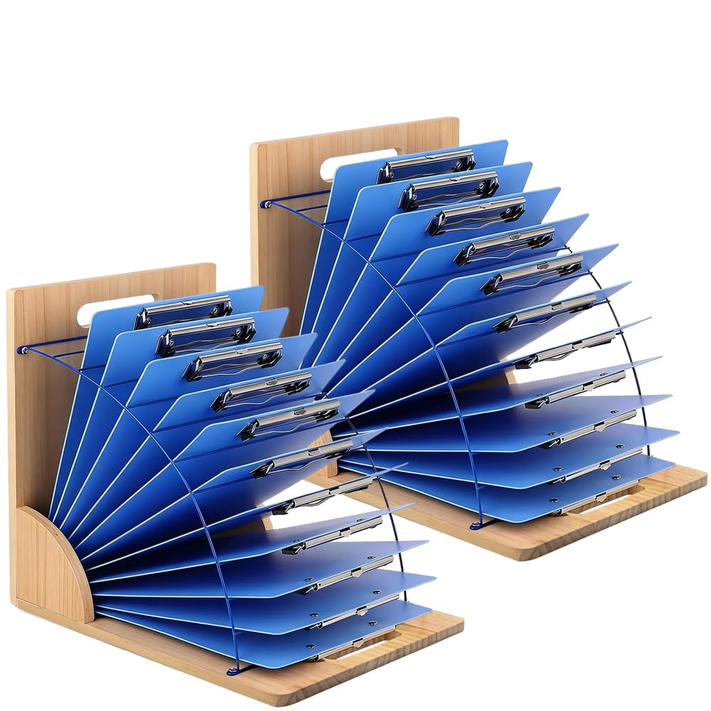 Clipboard Holder - 12 Layer Clipboard Storage Rack, Wooden Clipboards Organizer with Sturdy Metal Shelf for Classroom Office Desk Accessories Essentials Supplies Workshop Teacher Must Haves
