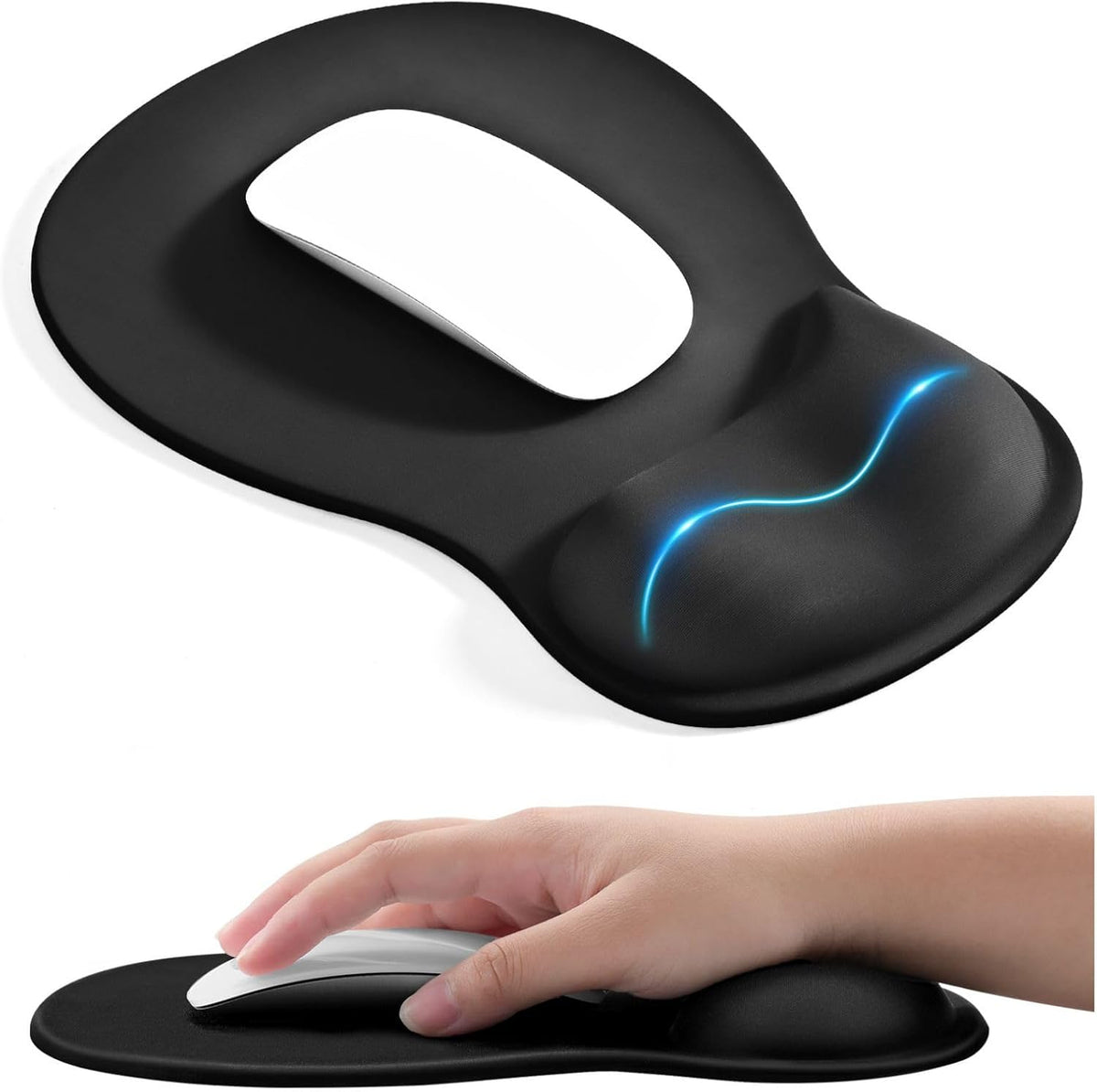 EooCoo Mouse Pad with Gel Wrist Rest, Ergonomic Mousepad Wrist Alignment | Middle Concave Design for Natural Wrist Alignment, Non-Slip Base Mousepad, Carpal Tunnel Relief, Office Desk Accessories