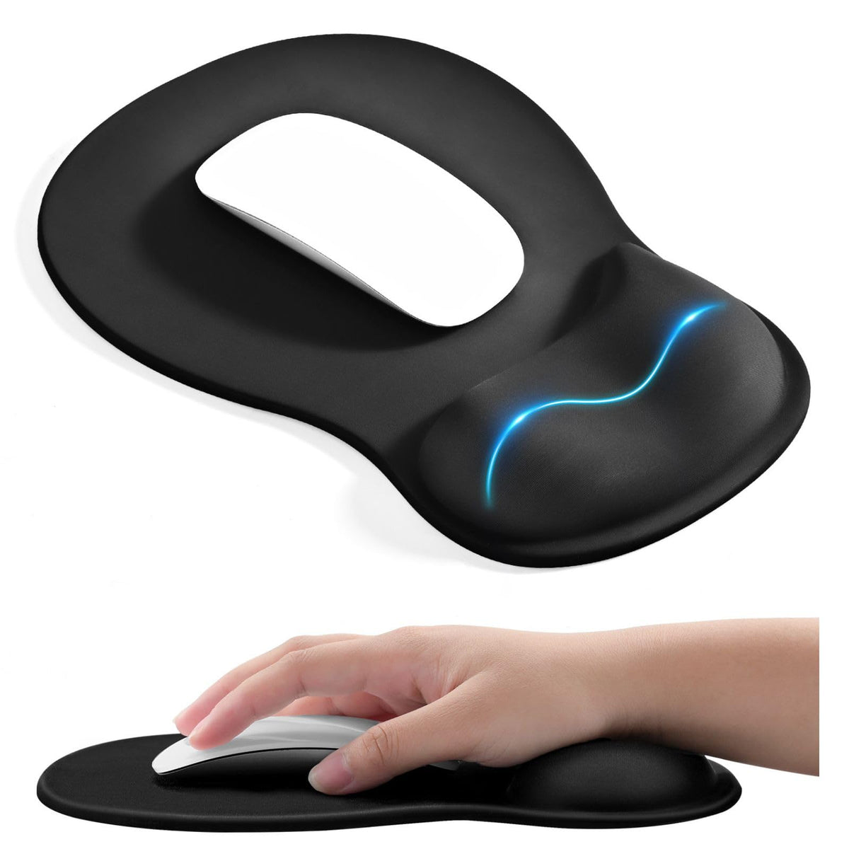 EooCoo Mouse Pad with Gel Wrist Rest, Ergonomic Mousepad Wrist Alignment | Middle Concave Design for Natural Wrist Alignment, Non-Slip Base Mousepad, Carpal Tunnel Relief, Office Desk Accessories