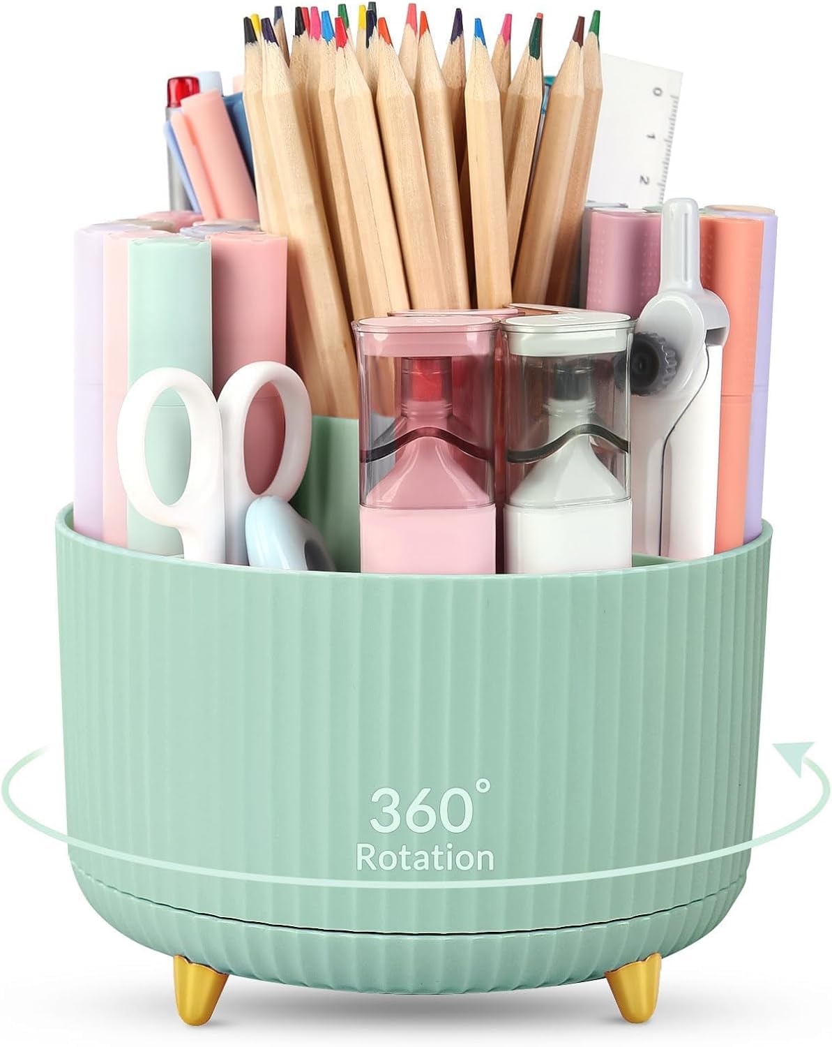 SKYDUE 360 Rotating Plastic Desk Pen Organizer with 5 Slots, Dual-Purpose Art Supply Pencil Cup for Office, School, Home