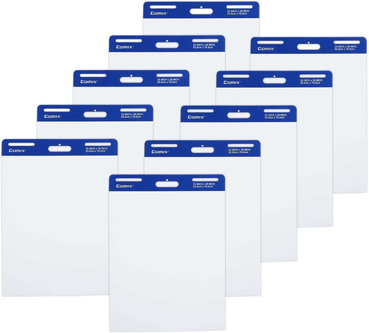 Comix Sticky Easel Pad, 25 x 30 Inch Flip Chart, 30 Sheets/Pad, 10 Pads | Super Sticky self stick easel chart paper bulk, premium teacher supplies for classroom, school and office meetings