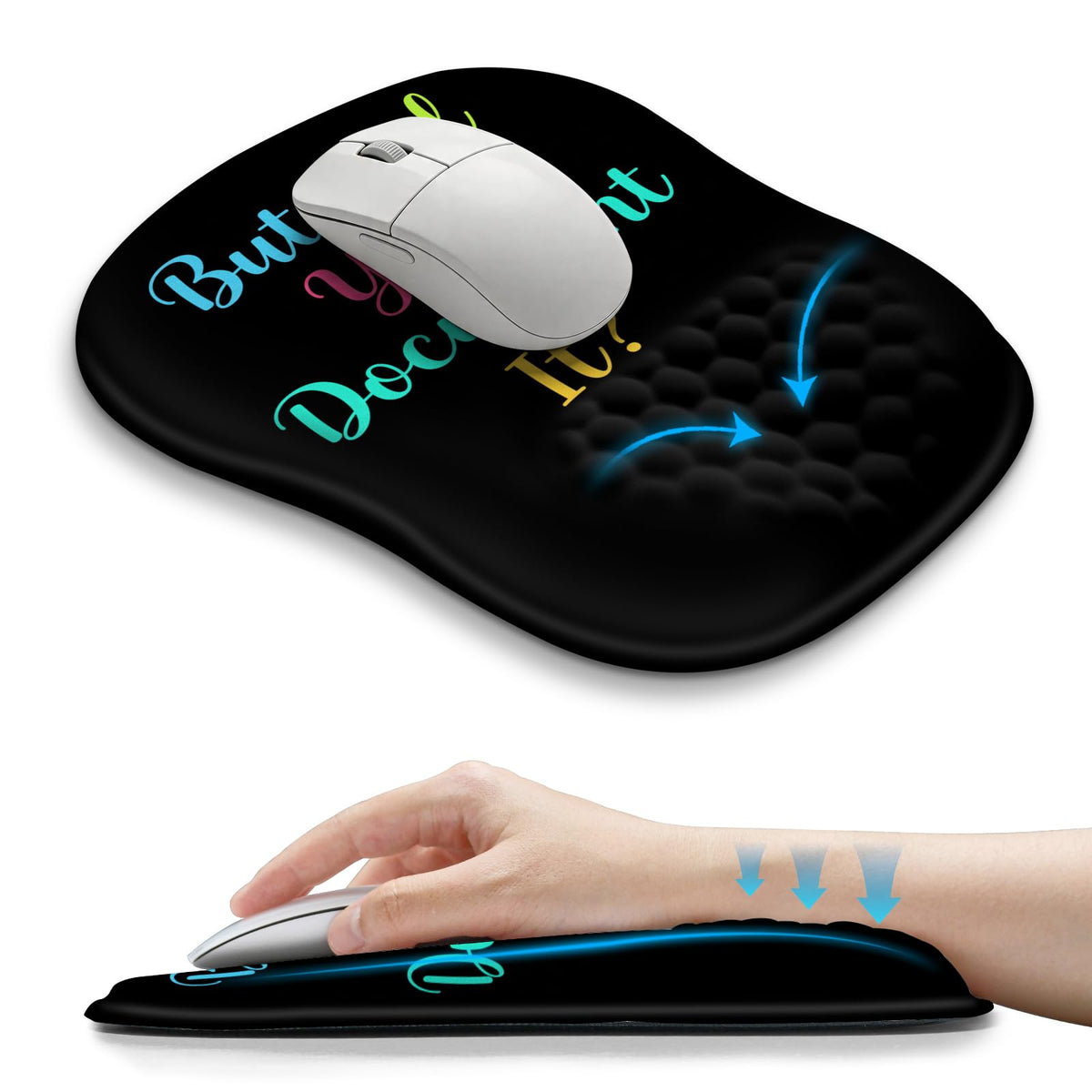 Hokafenle Ergonomic Wrist-hugging Mouse Pad Wrist Support, U-shaped Holding Wrist Rest Mousepad for Carpal Tunnel Pain Relief with Cushioned Memory Foam Slope Massage Bulge (Classic 10.2x8.3 in,Black)
