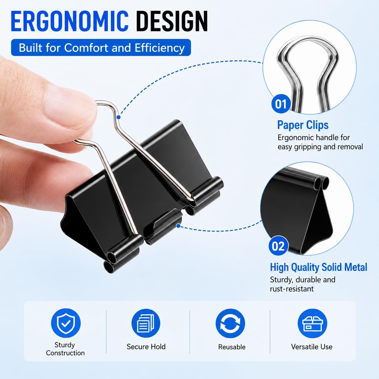 208PCS Binder Clips Assorted Sizes, Paper Clamps 6 Sizes, Office Supplies | Extra Large Medium Small Mini Micro, Meta Blinder Paper Clamps, for Office Supplies, Home, School