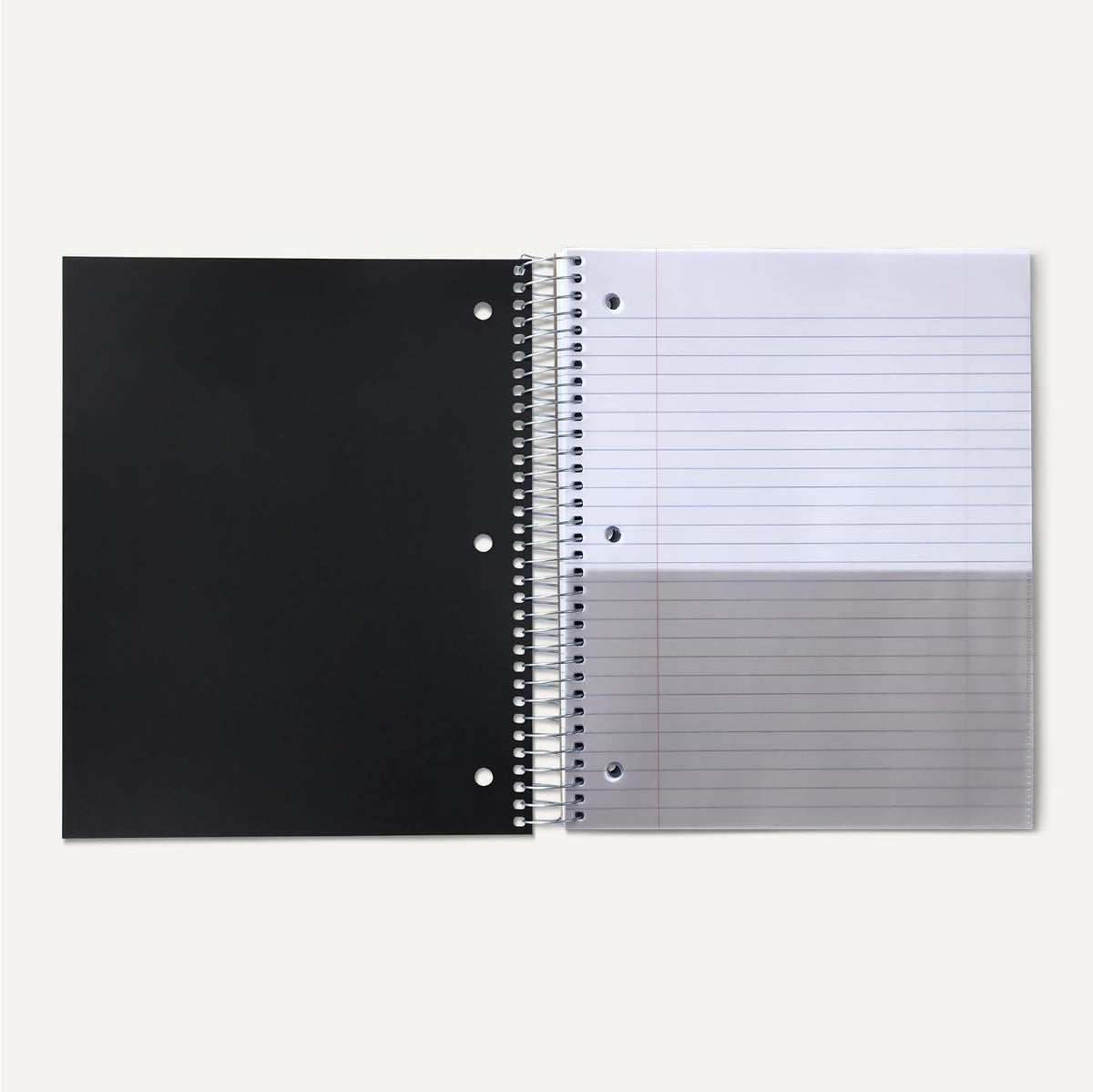 Amazon Basics Wide Ruled Spiral Notebook, Poly Cover, 5 Subject, For Work and School, 200 Sheets, 8.5" x 10.5", Black, 1-Pack