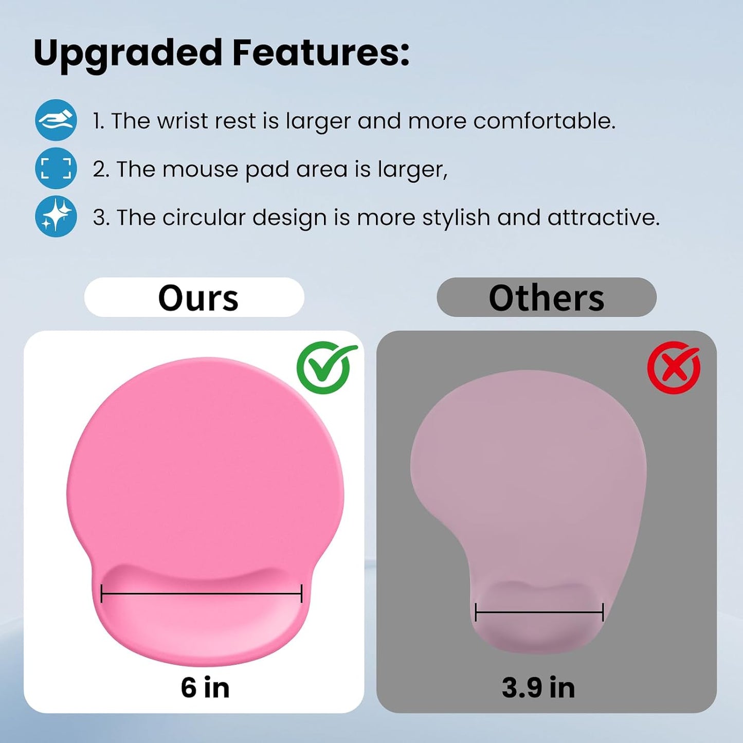 Pink Mouse pad with Wrist Rest,Relieving Pain Memory Foam Computer pad, Ergonomic Desktop Mouse, Silicone Material Mouse pad, with Non-Slip PU Base (Pink)