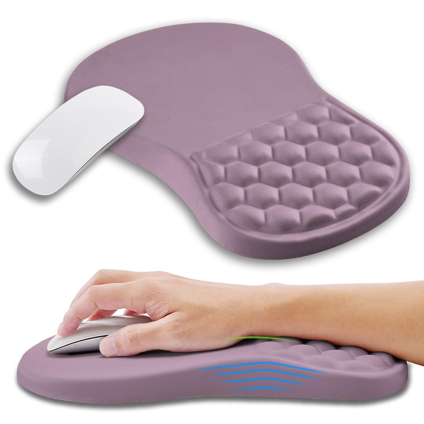 Ergonomic Mouse Pad Wrist Support with Memory Foam Massage Bulge, Carpal Tunnel Pain Relief Mousepad Wrist Rest for Mouse(12x8 inch, Black)