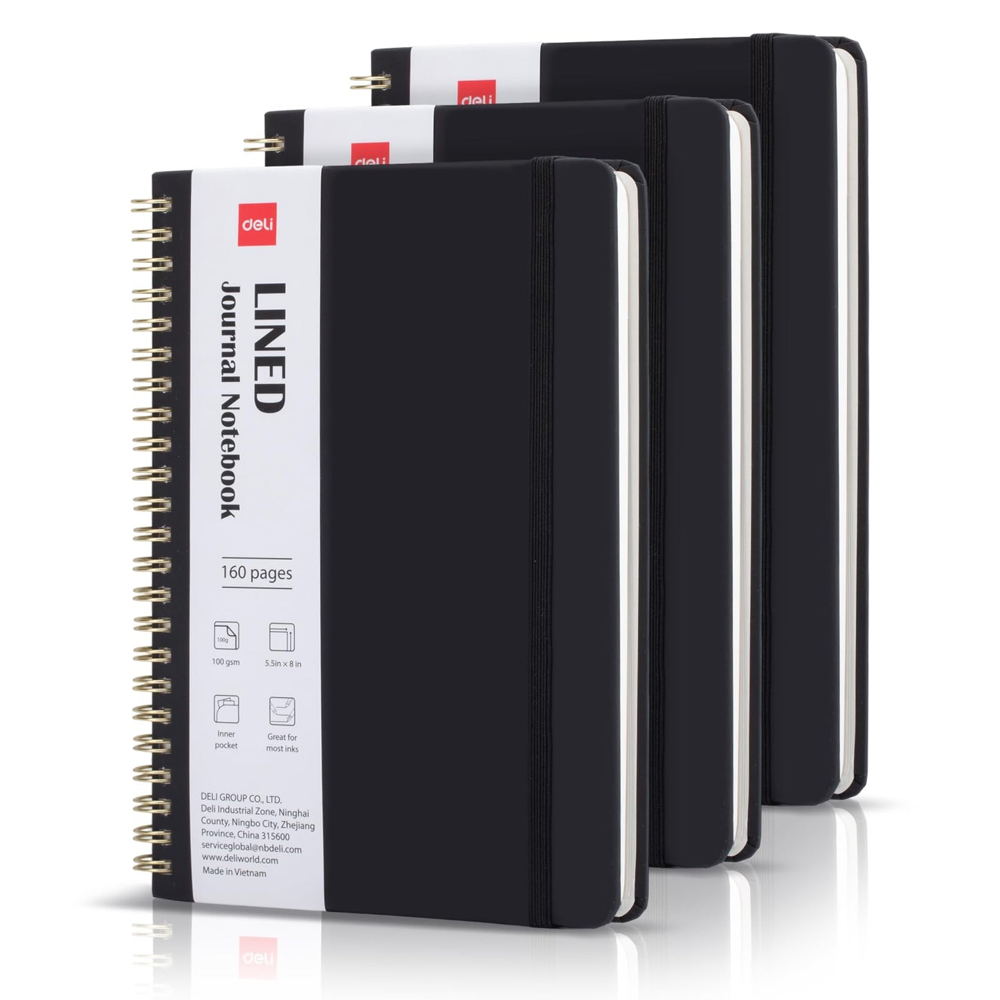 deli 3 Pack Lined Spiral Journal Notebook, 160 Pages, A5 (5.5"x8") Hardcover Writing Notebook, College Ruled Spiral Bound Journal for Women & Men - Perfect for Work, School, Office & Note Taking