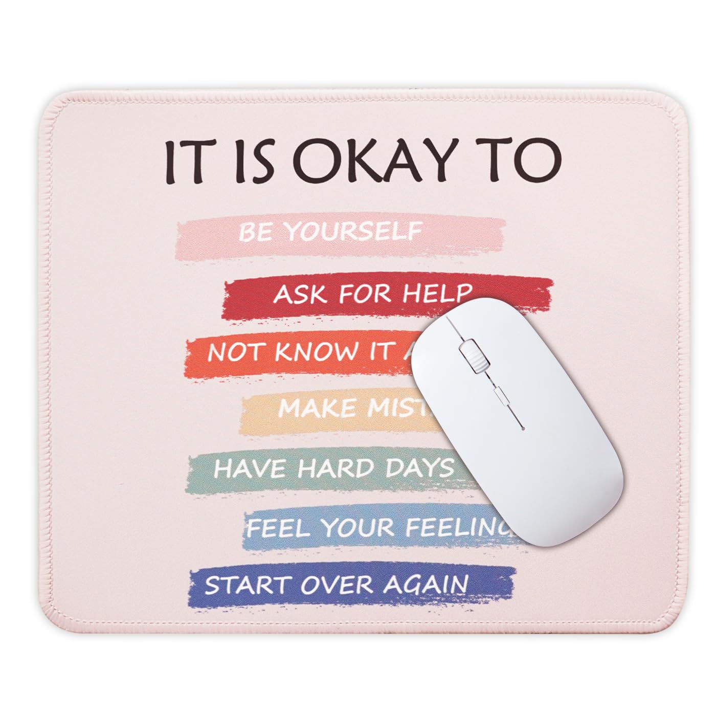 Mouse Pad for Desk with Stitched Edge, Premium Cute Washable Mouse Pads. Computer Mousepad with Non-Slip Rubber Base, Mousepads for Laptop, 9.25x7.75x0.12 inch (Pink Stripes)