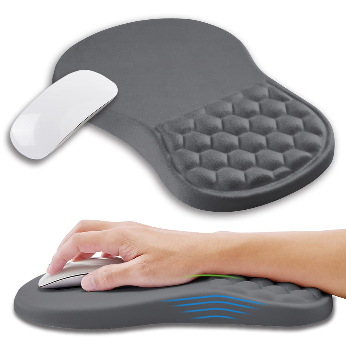 Ergonomic Mouse Pad Wrist Support with Memory Foam Massage Bulge, Carpal Tunnel Pain Relief Mousepad Wrist Rest for Mouse(12x8 inch, Black)