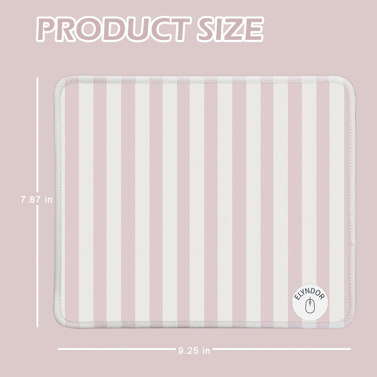 Mouse Pad for Desk with Stitched Edge, Premium Cute Washable Mouse Pads. Computer Mousepad with Non-Slip Rubber Base, Mousepads for Laptop, 9.25x7.75x0.12 inch (Pink Stripes)