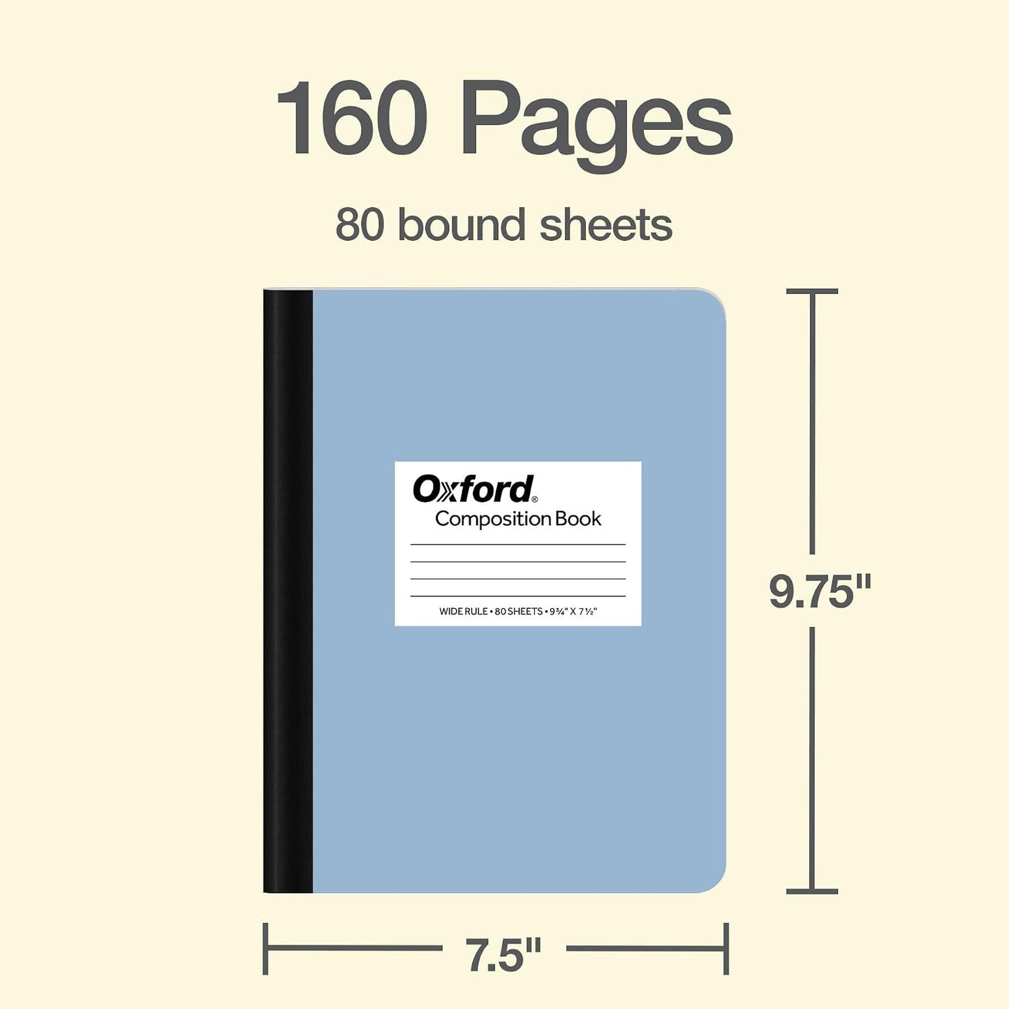 Oxford Composition Notebooks, 5 Pack, Wide Ruled, 80 Sheets, Pastels | Sewn binding keeps all 160 pages in place. Conversion chart and class schedule inside. Color coded covers for each subject.