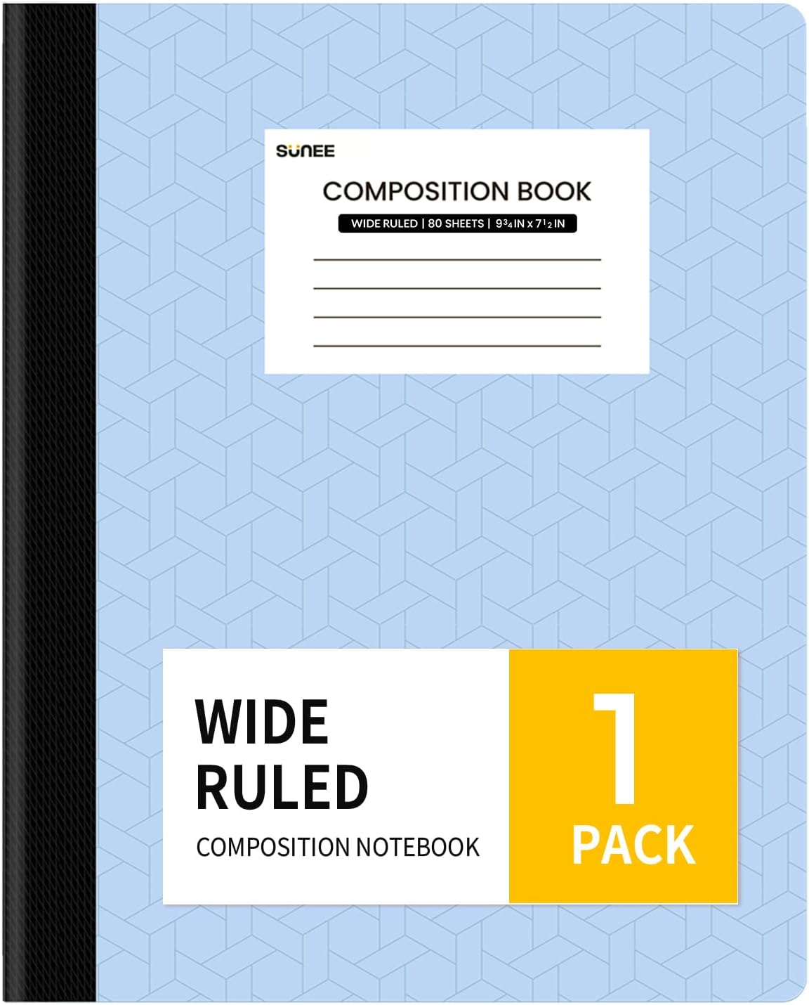 SUNEE Composition Notebook, Wide Ruled Paper, Home School Supplies for College Students & K-12, 9-3/4" x 7-1/2", 80 Sheets/160 Pages, Blue
