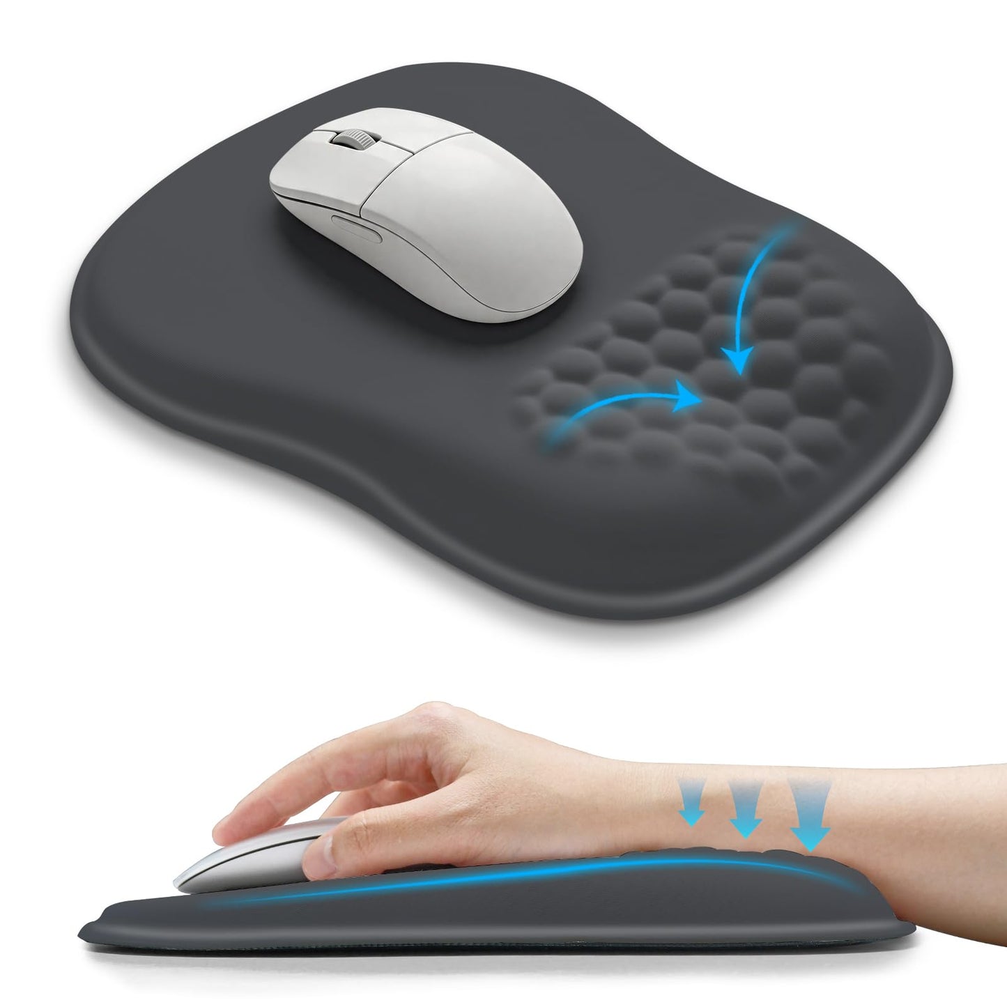Hokafenle Ergonomic Wrist-hugging Mouse Pad Wrist Support, U-shaped Holding Wrist Rest Mousepad for Carpal Tunnel Pain Relief with Cushioned Memory Foam Slope Massage Bulge (Classic 10.2x8.3 in,Black)