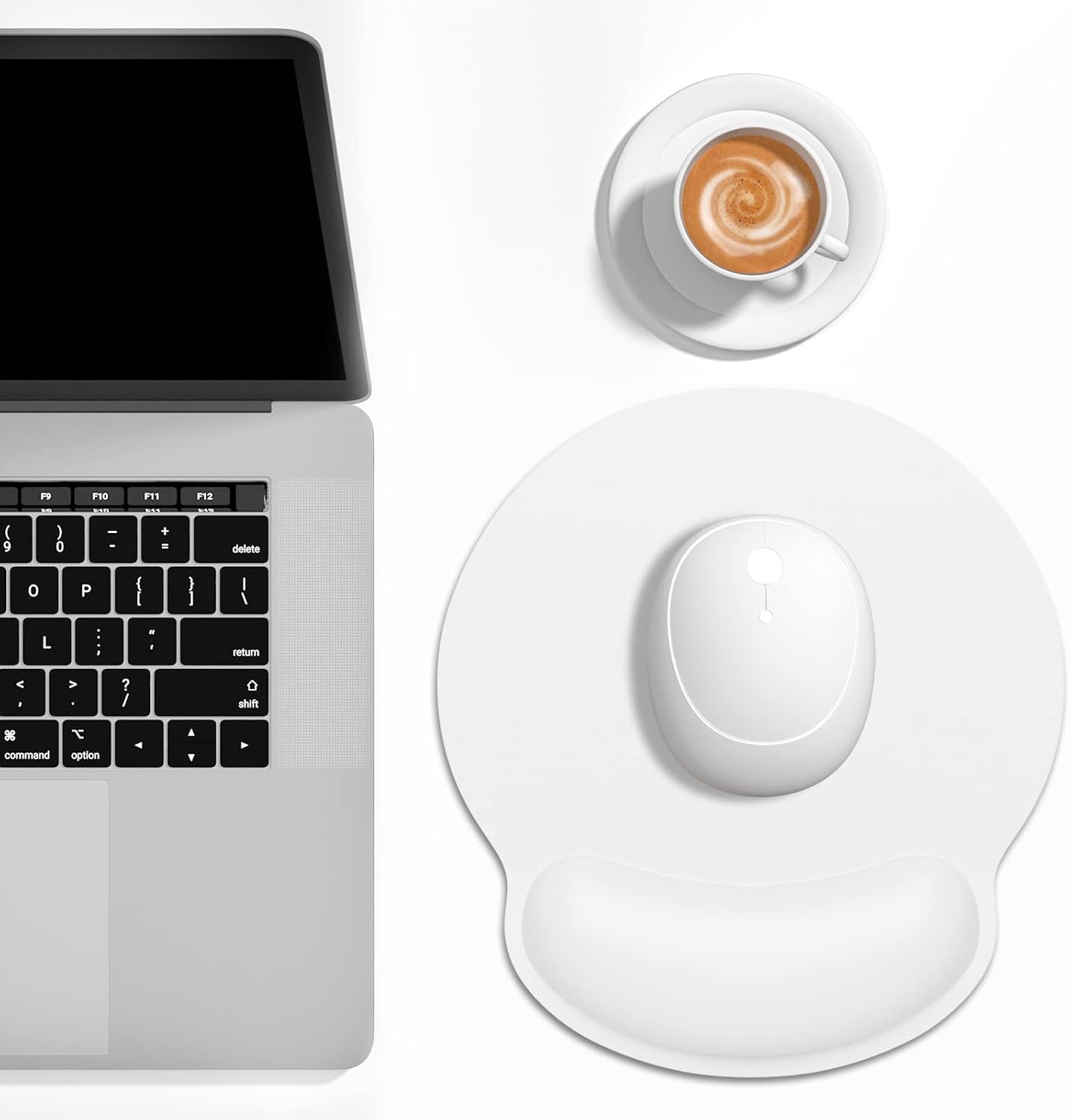 Dapesuom Ergonomic Mouse Pad with Wrist Support, Comfortable Memory Foam Wrist Rest for Easy Typing Pain Relief, Cute Computer Gaming Desktop Mouse Mat with Non-Slip Base for Laptop, Office, White