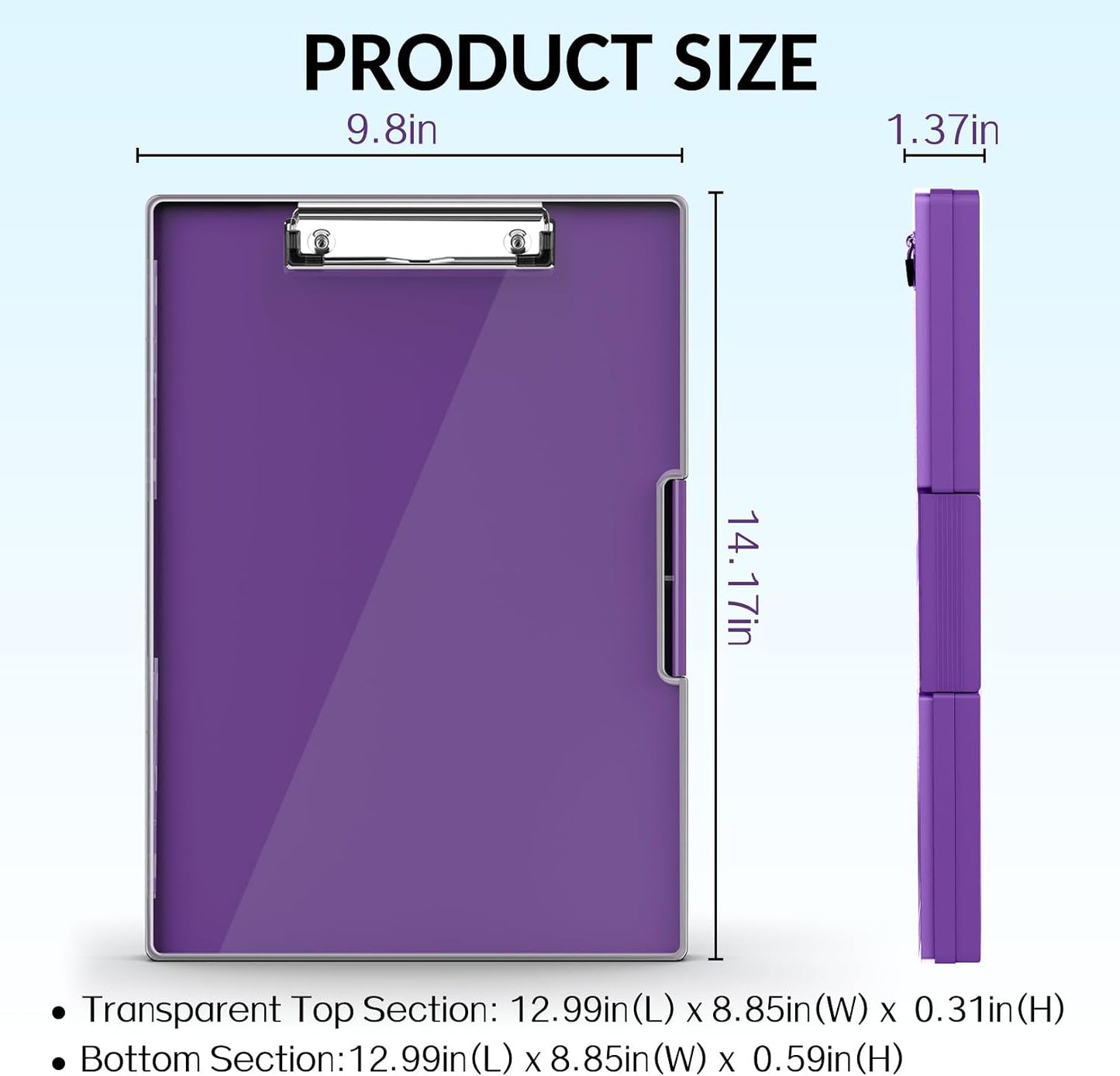 Sooez Nursing Clipboard with Storage, Clear Top Clip Boards 8.5x11, Purple | Heavy Duty Plastic, Dry Erase, High Capacity, Nurse Essentials, Dental Assistant, Teacher & College School Office Supplies