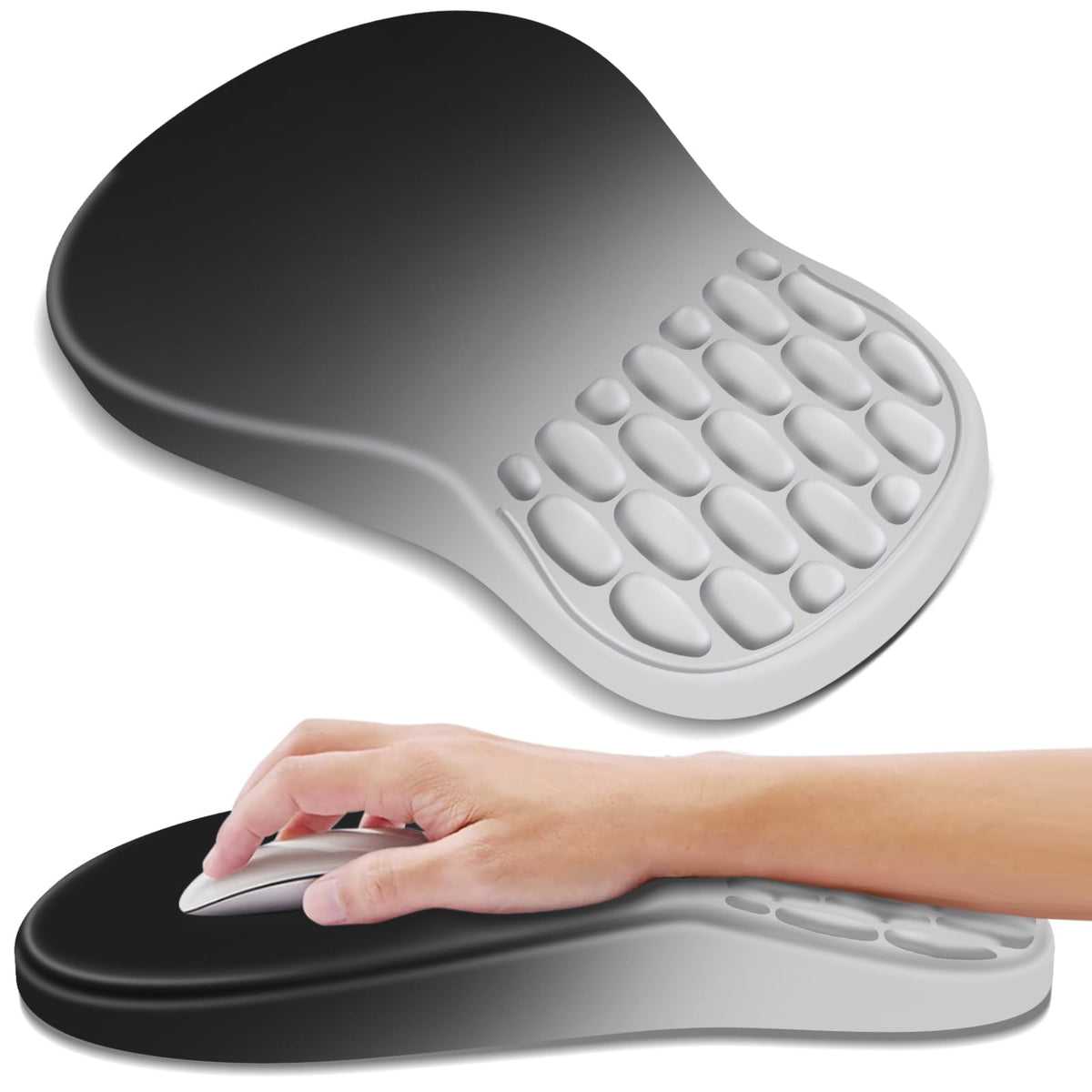 YIWEI Ergonomic Mouse Pad with Wrist Rest for Carpal Tunnel Pain Relief | Memory Foam Wrist Support,Non-Slip Rubber Base, Keyboard Computer Mousepad,Lycra Cloth Surface,Gaming Home Office,Black