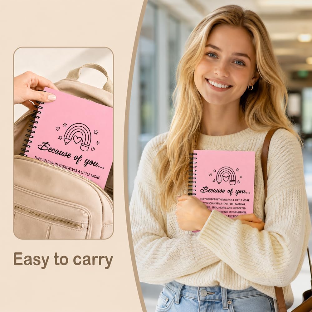 Because of You Pink Spiral Notebook, Teacher Appreciation Journal | Because of You Pink Spiral Notebook, Teacher Appreciation Journal, Thank You Gifts for Teacher, Tutor, School Counselor