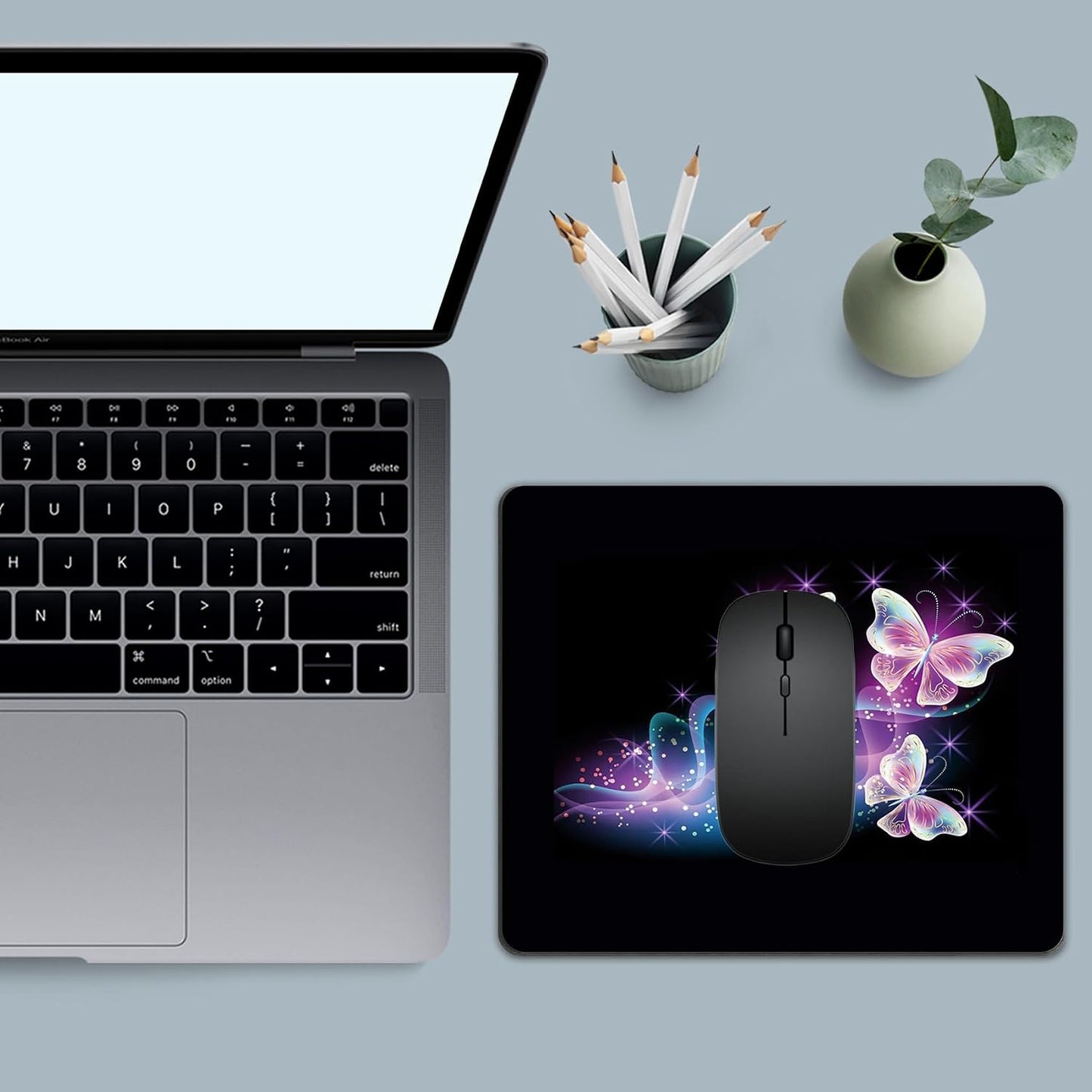 Mouse Pad, Square Mousepad, Personalized Premium-Textured, Non-Slip Rubber Base Mouse Mat, Waterproof Gaming Mouse Pad for Wireless Mouse, Computers, Laptop, Office, Home (Purple Butterfly)