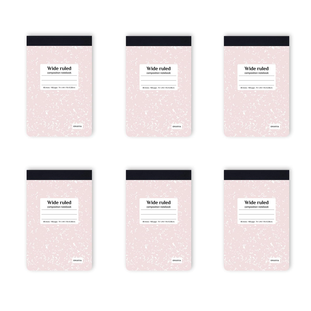 ONAVIA Composition Notebook Wide Ruled 6 Pack, 200 Pages, Marble Black | 100 ct, 9.75 x 7.5 in, Wide Ruled Composition Notebook, Durable Comp Book, School Notebooks, Note Taking, Students