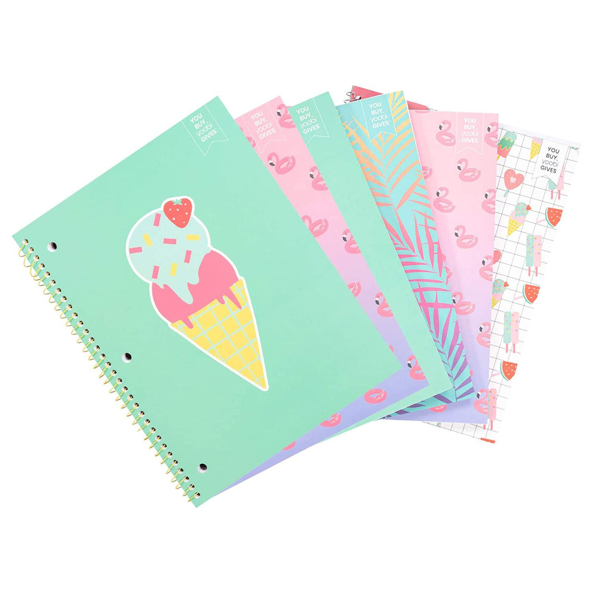 Yoobi x Barbie College Ruled Spiral Notebooks, 3-Pack, 100 Sheets | 3-Hole Punched Sheets, Perforated Pages, 100–150 Sheets, Multi-Pack (3-Pack or 6-Pack), Fun Prints & Designs
