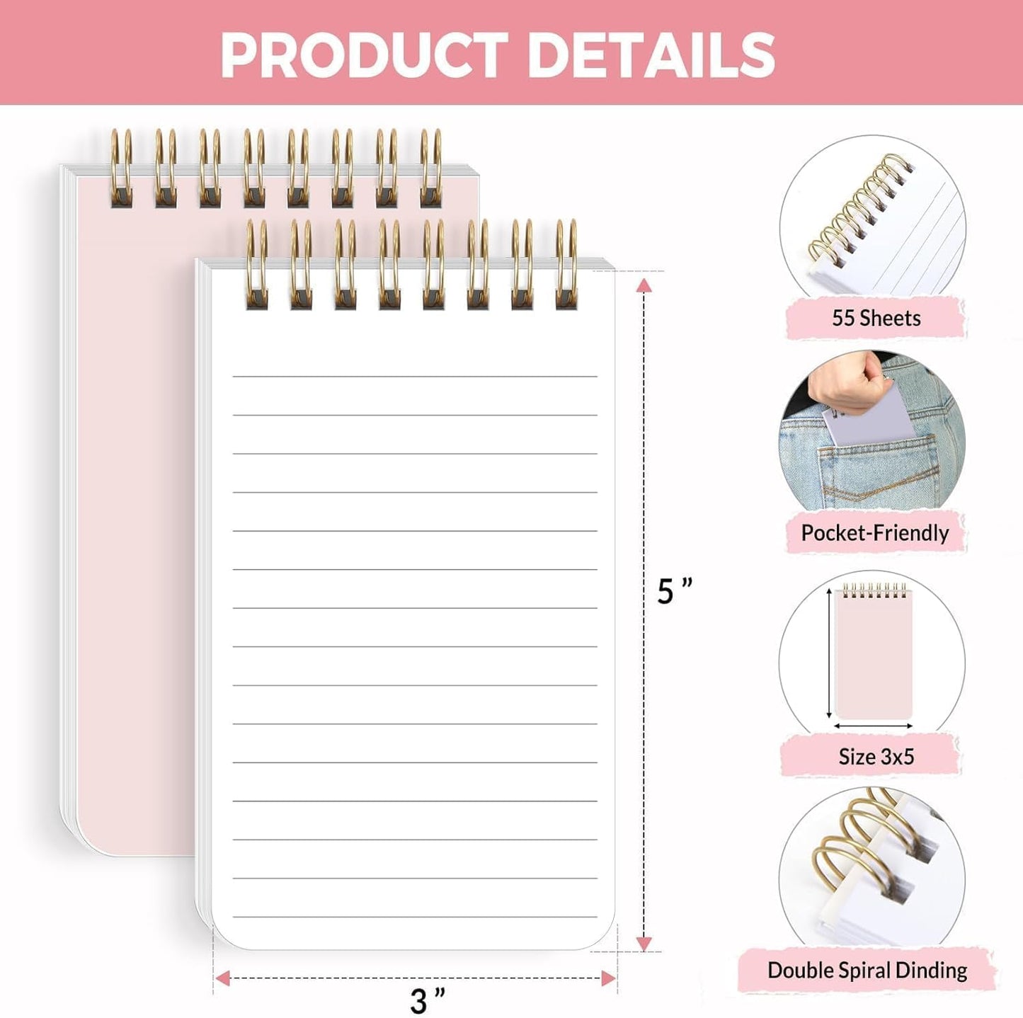 SKYDUE Small Notebooks, Cute 3x5 Pocket Notepads, Mini Spiral Notebook with Lined Pages Nursing School Essentials, School Office Supplies Set Of 8