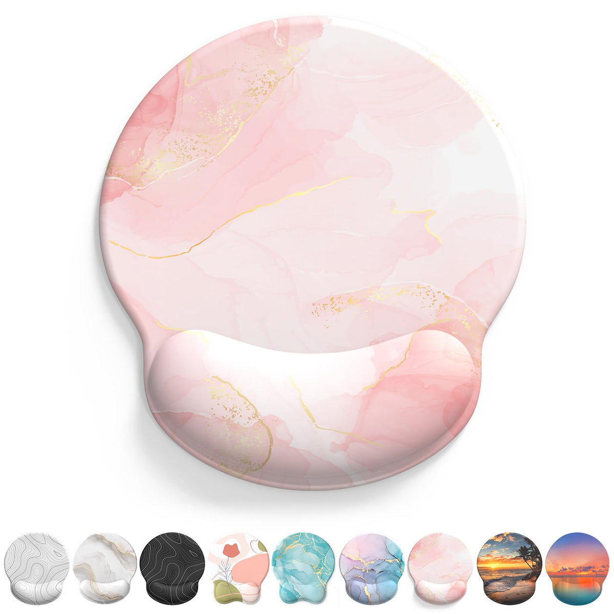 Mouse Pad with Wrist Rest, Comfortable Computer Mousepad with Gel Wrist Support Smooth Surface and Non-Slip PU Base for Pain Relief, Laptop, Office & Home (Rose)