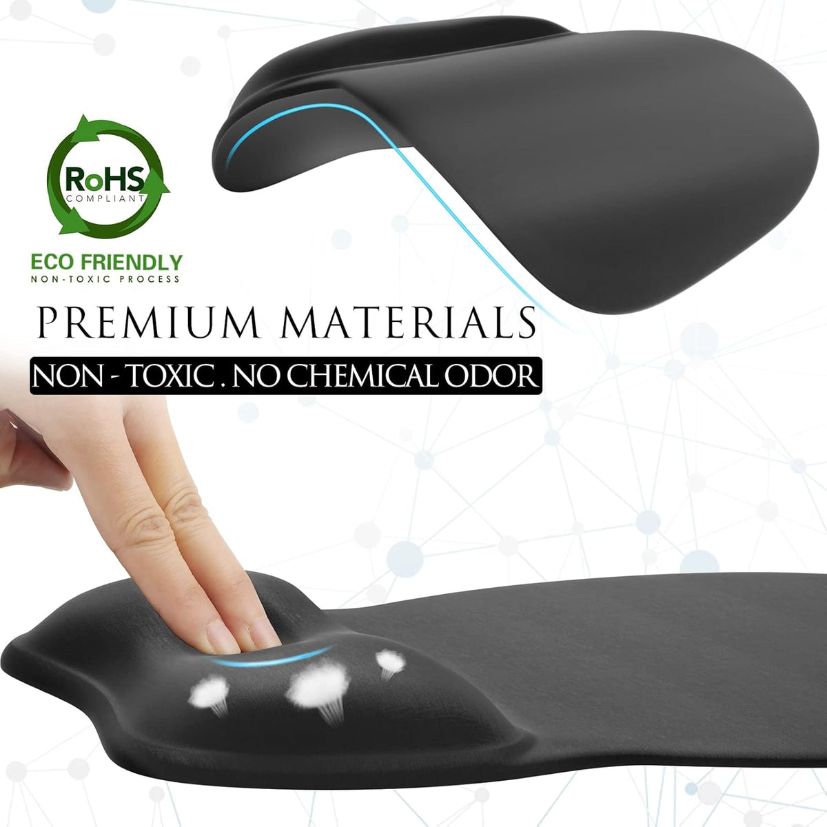 MROCO Ergonomic Mouse Pad with Gel Wrist Rest, 9.4 x 8.1 in, Black | Ergonomic Shape Design for Pain Relief, Cooling Feel Gel Cushioning for Wrist Comfort, Smooth Lycra Surface, Non-Slip PU Base