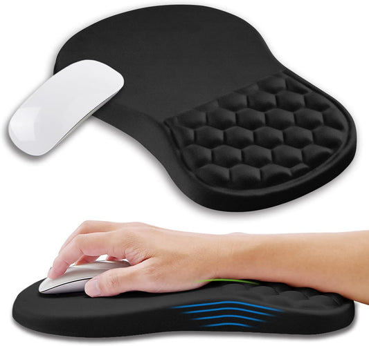 Ergonomic Mouse Pad Wrist Support with Memory Foam Massage Bulge, Carpal Tunnel Pain Relief Mousepad Wrist Rest for Mouse(12x8 inch, Black)